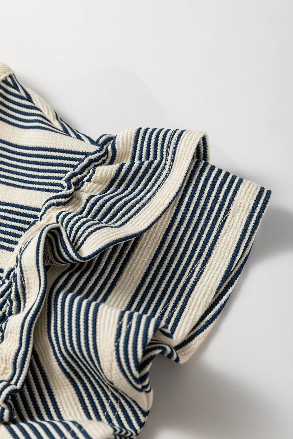 Stripe Ruffled Short Sleeve Contrast Trim Button Notched Neck Midi Dress