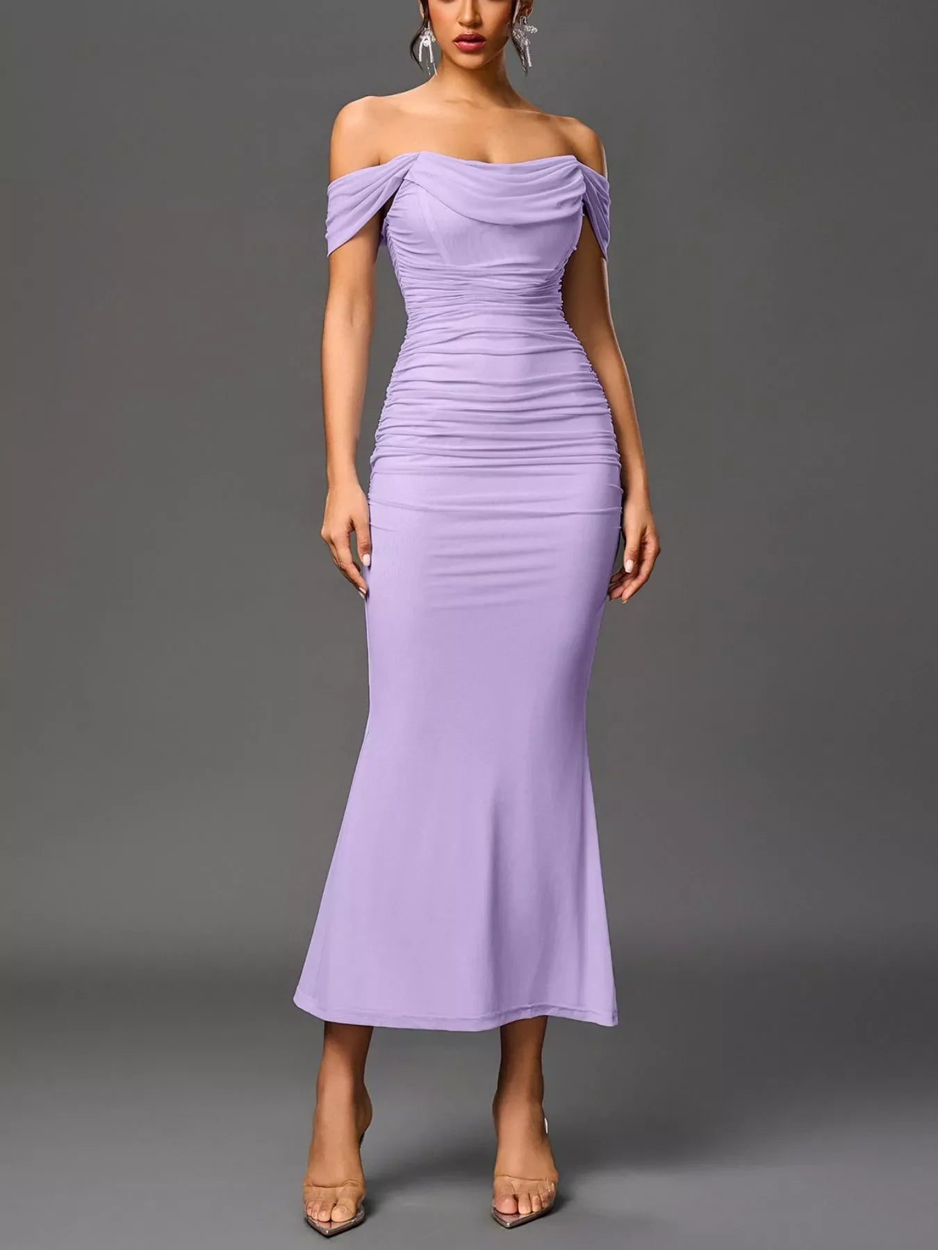 Off-Shoulder Ruched Mermaid Maxi Dress