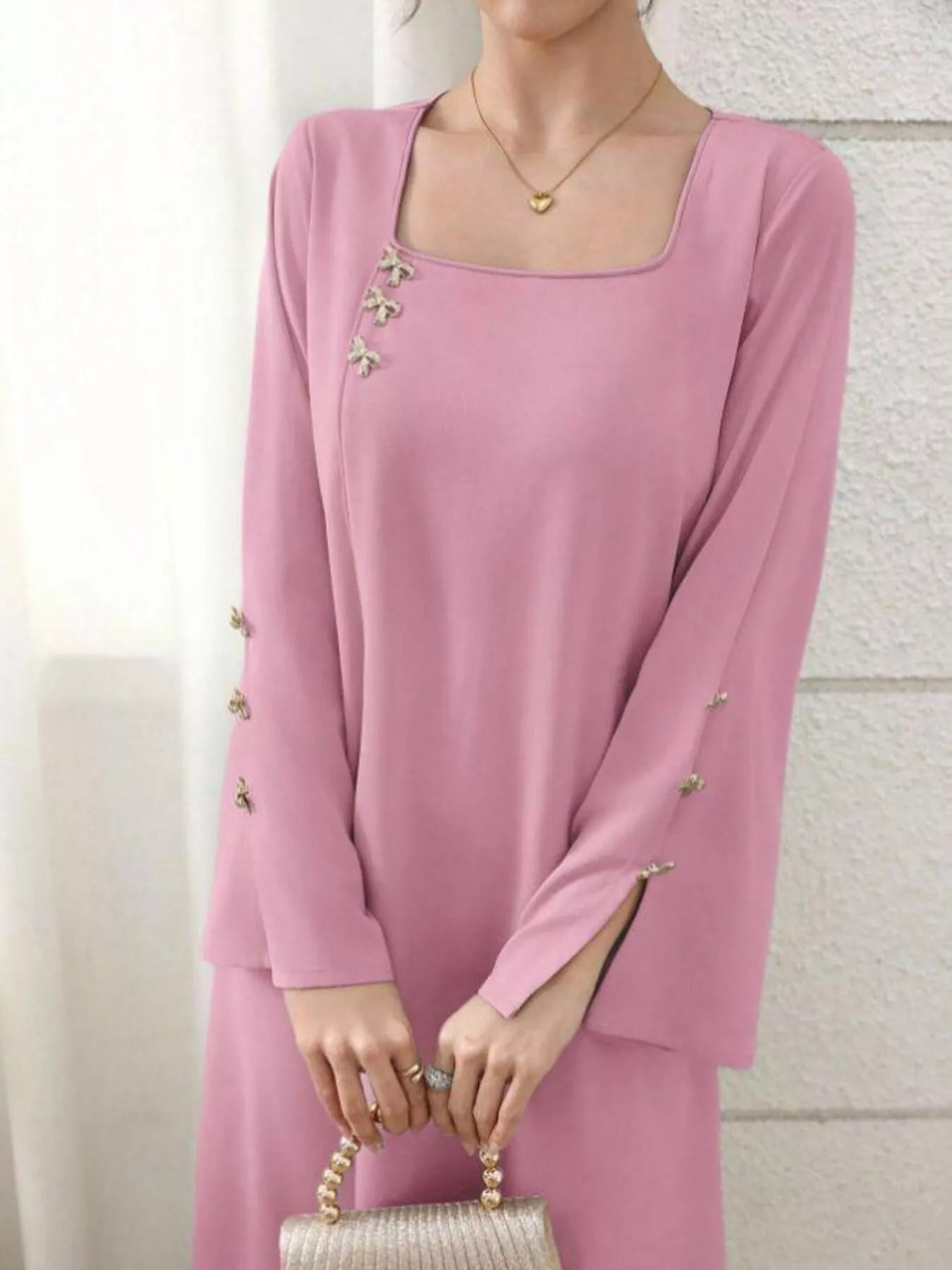 Square Neck Long Sleeve Maxi Dress