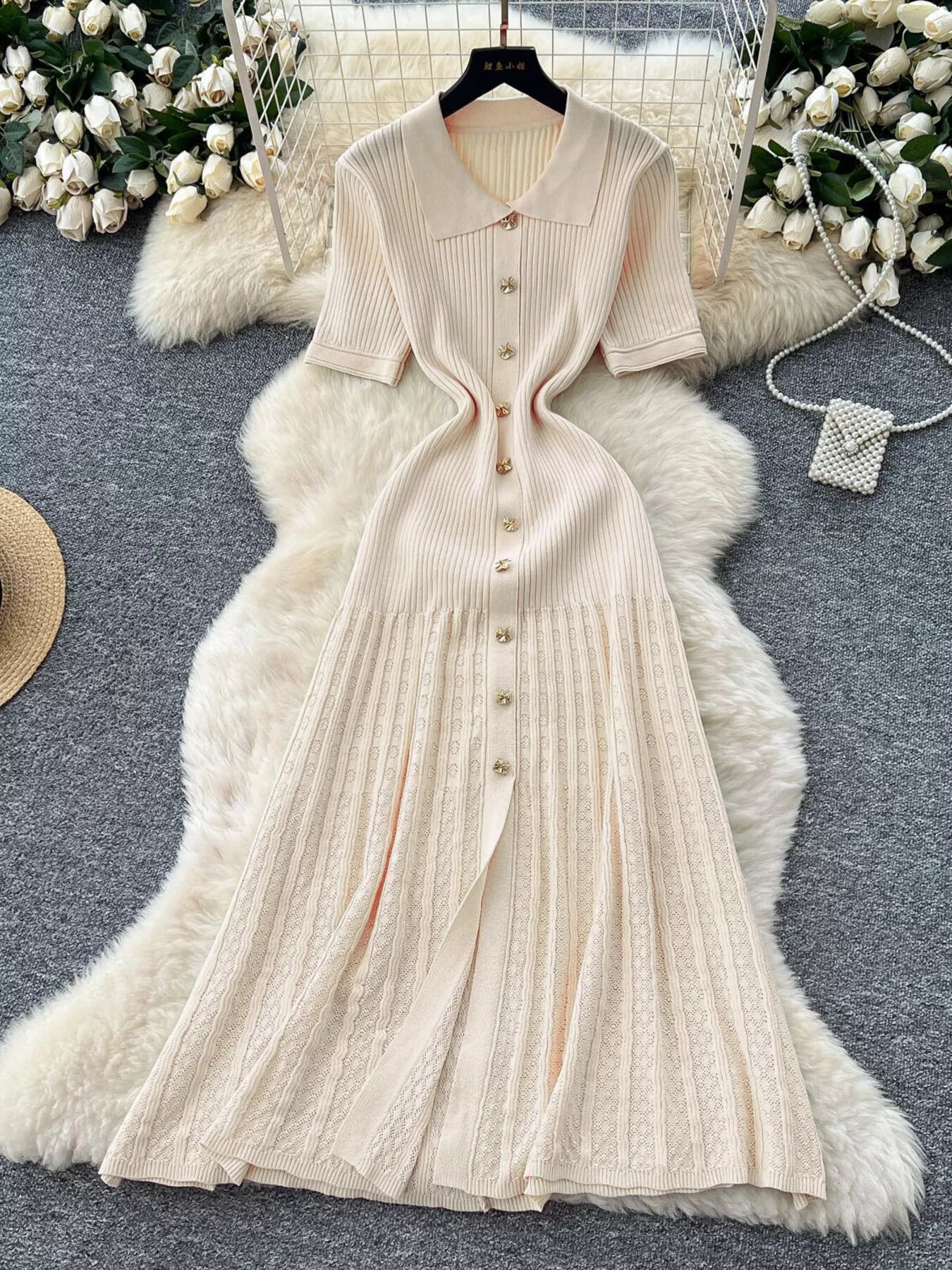 Button Front Short Sleeve Knit Dress