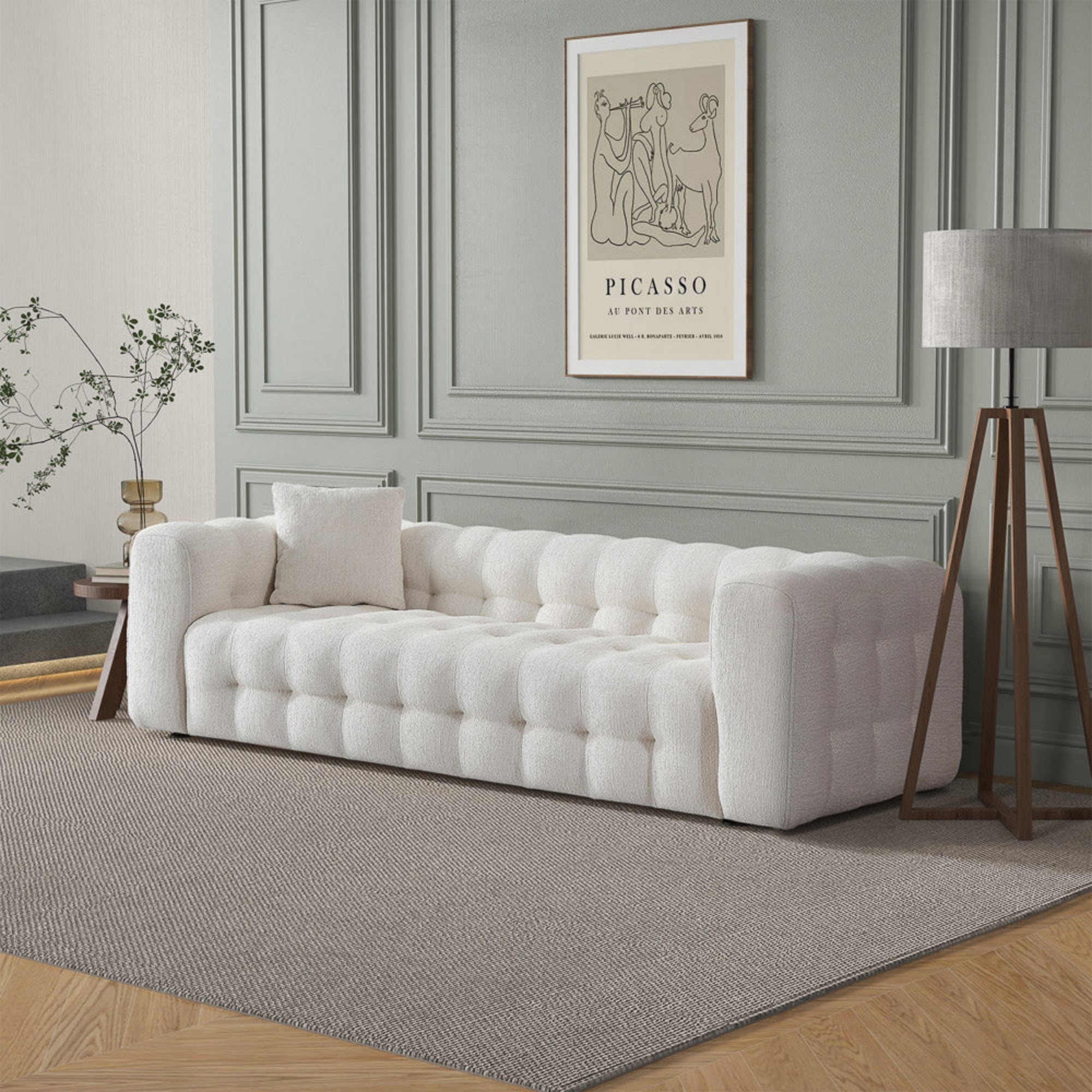 Eden Modern Tufted Chesterfield Boucle Fabric Sofa