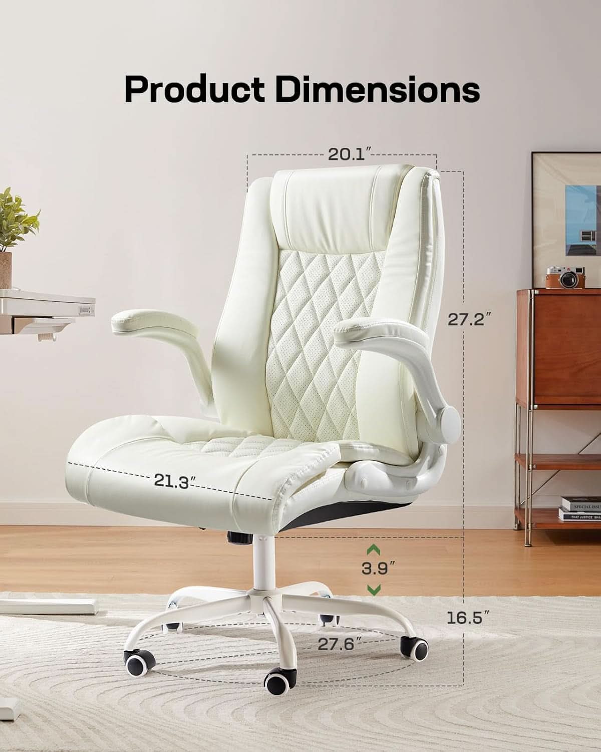 PU Leather Executive Office Chair With Flip Up Armrests