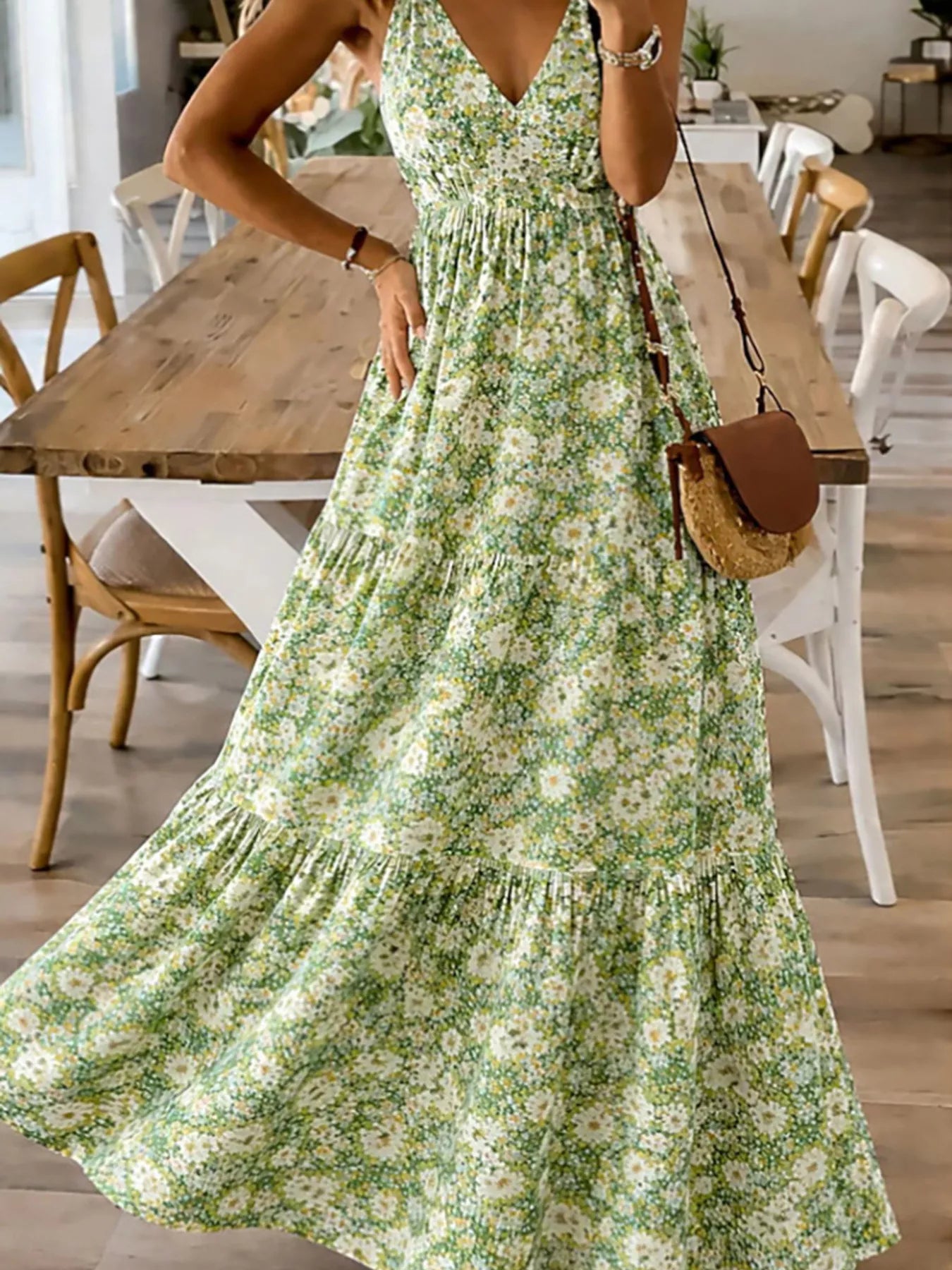 Floral Print Maxi Dress with Spaghetti Straps