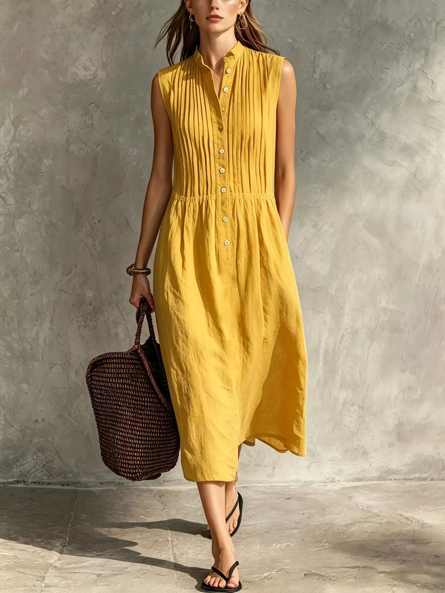 Full Size Sleeveless Button Front Midi Dress Plus Size