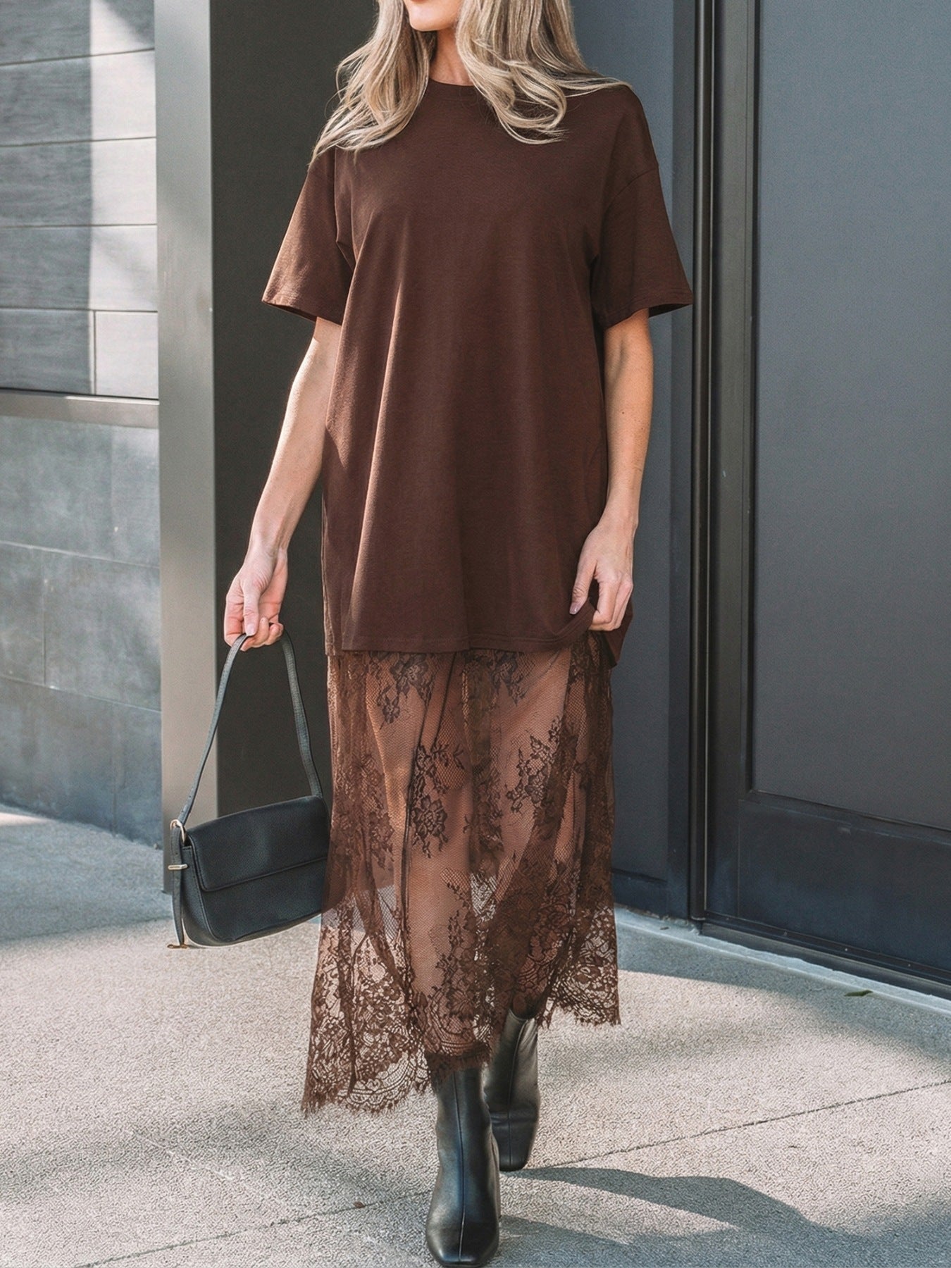 Floral Patchwork Short Sleeve T Shirt Loose Dress
