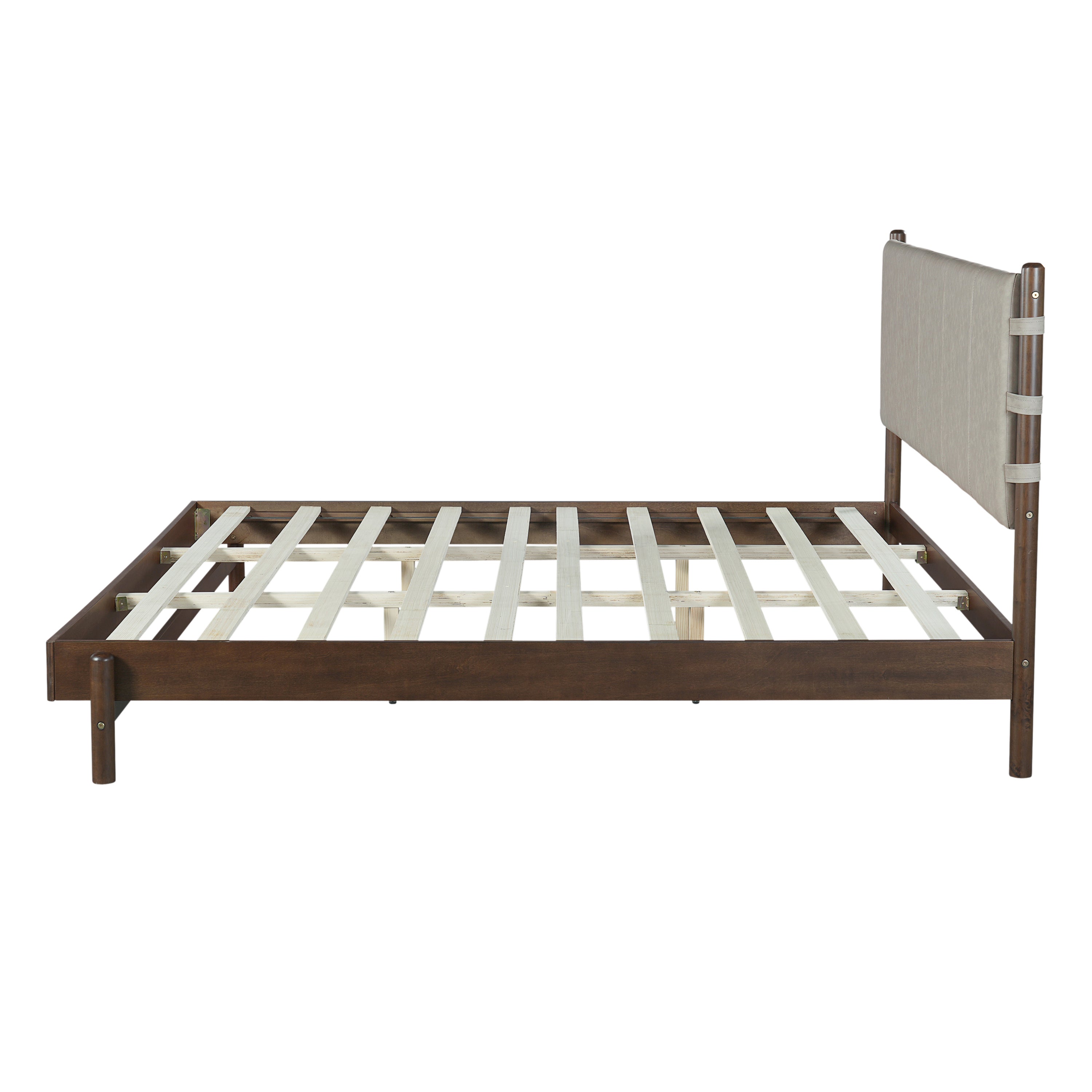 Premium Rubber Wood Platform Bed Frame, King Bed Frame with Headboard Included