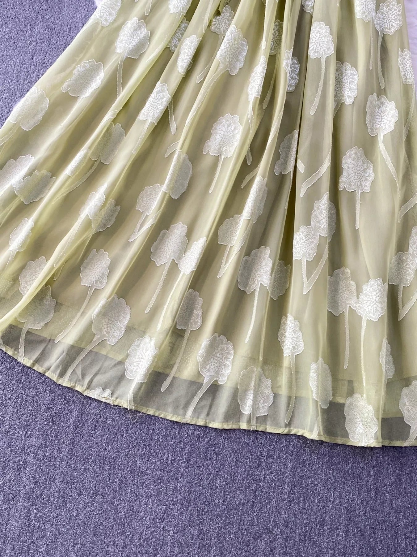 Button Front Puff Sleeve Chiffon Dress