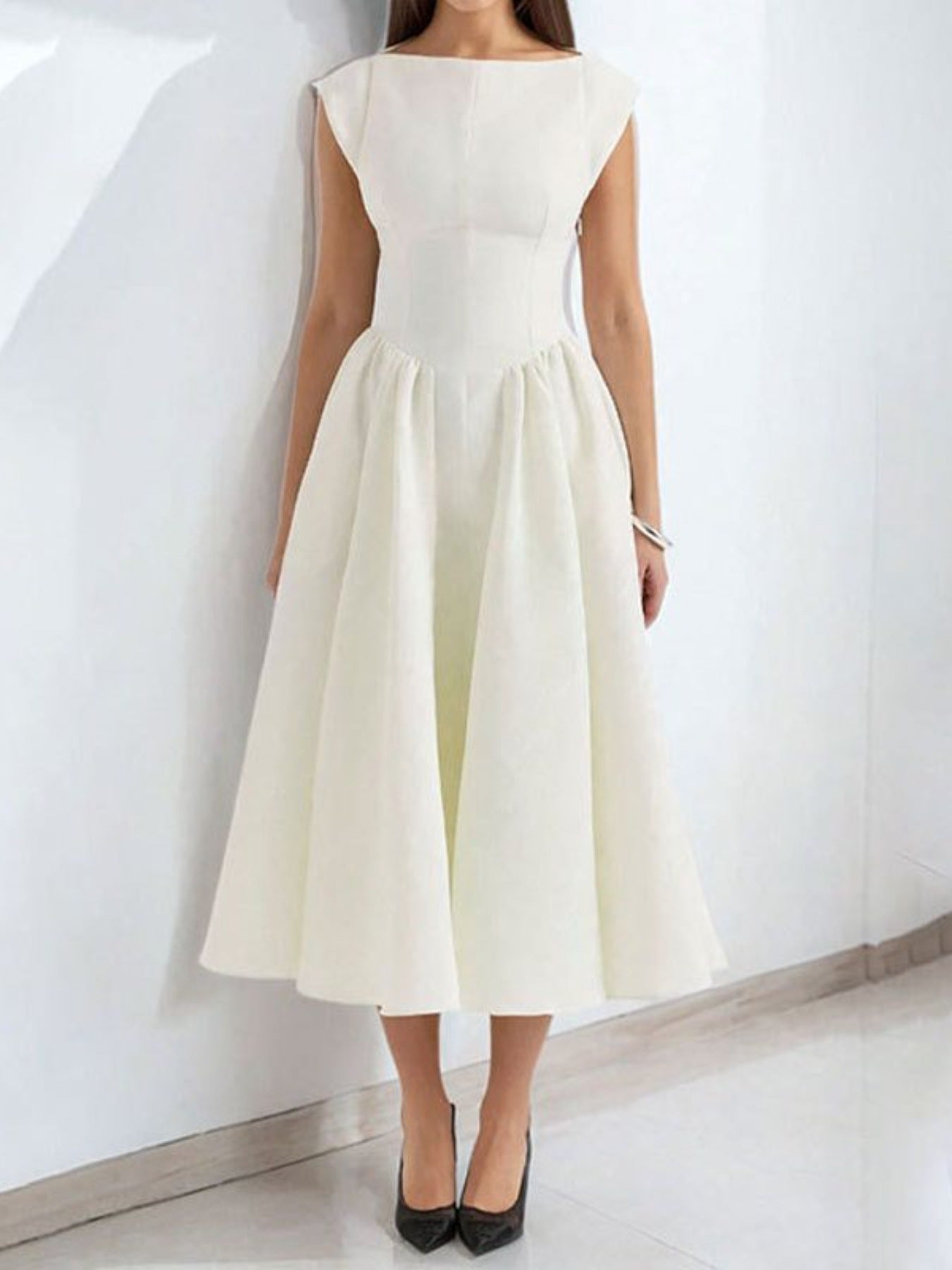 Full Size Cap Sleeve A-Line Midi Dress Plus Size
