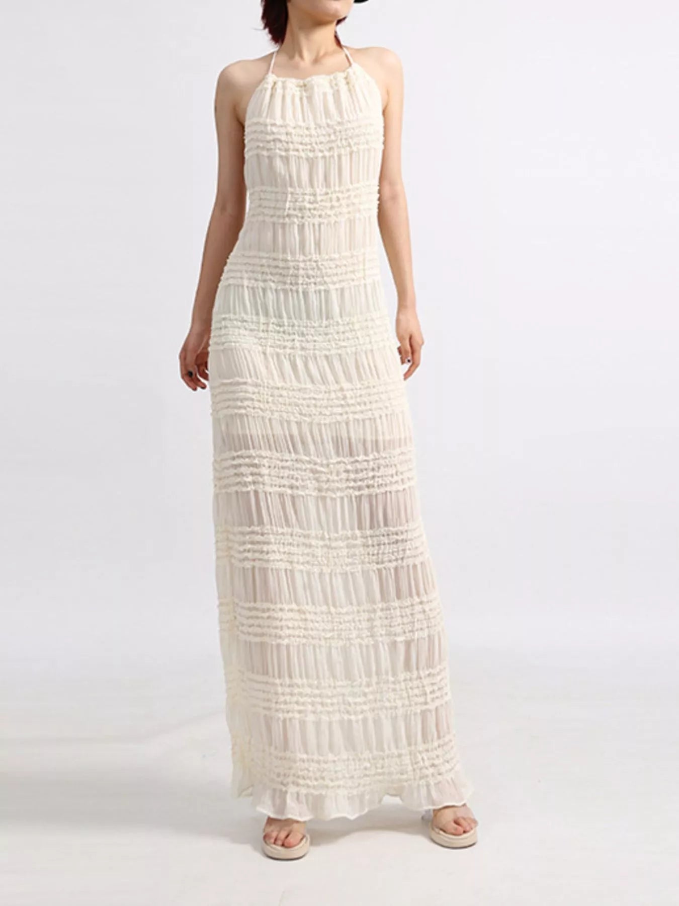 Backless Halter Neck Ruched Maxi Dress