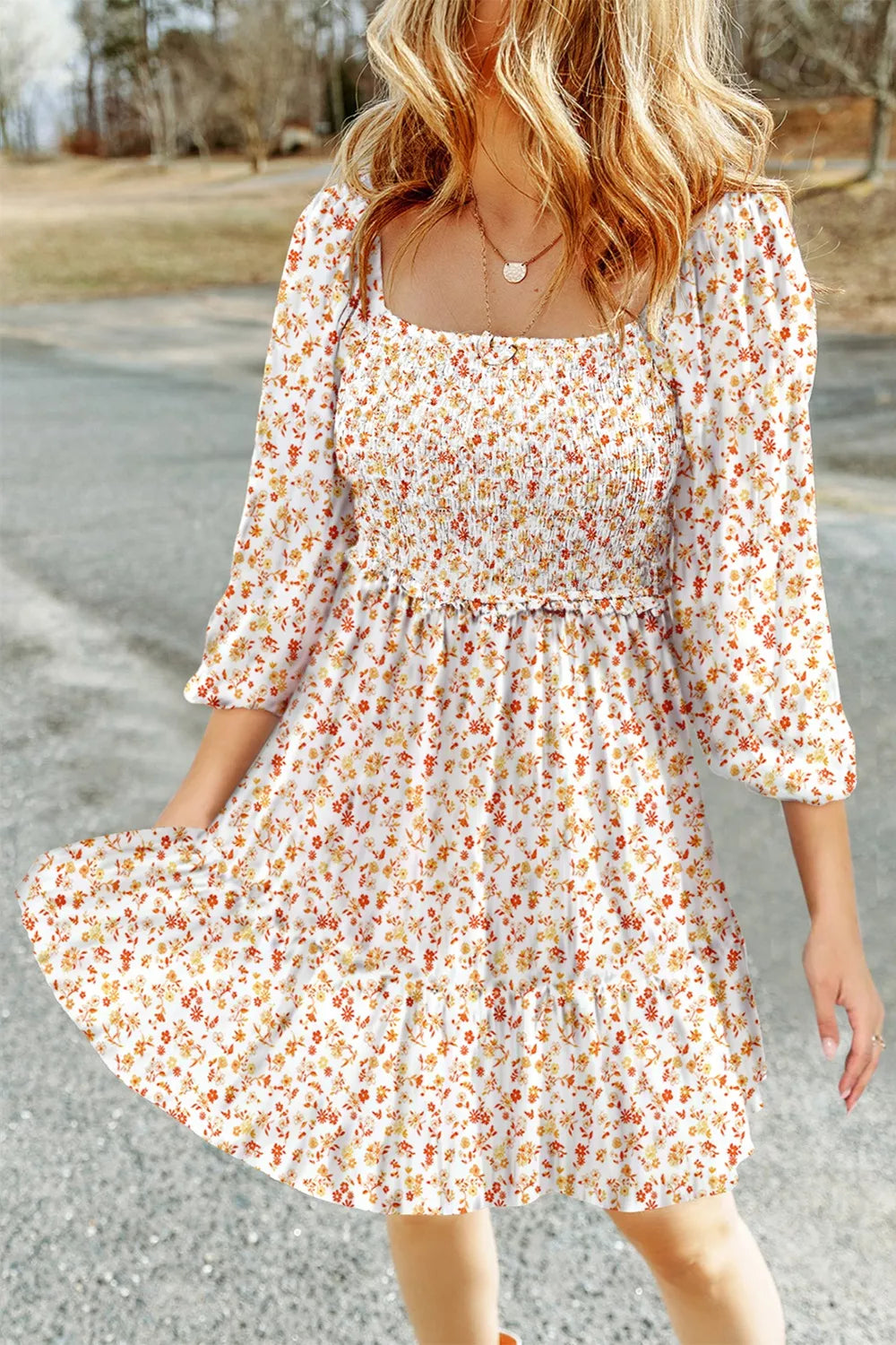 Floral Print Smocked Mini Dress