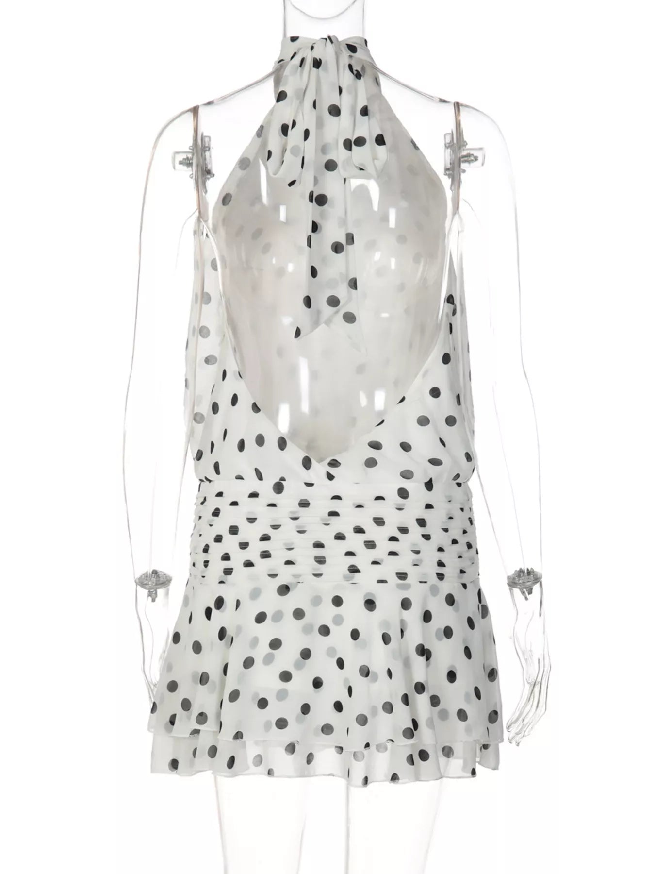 Polka Dot Halter Neck Ruffle Dress
