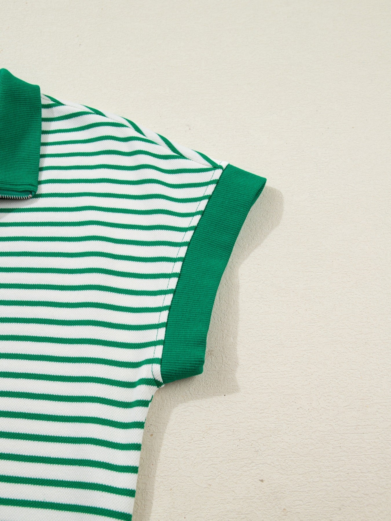 Stripe Quarter Zip Polo Collar T Shirt Dress with Pockets