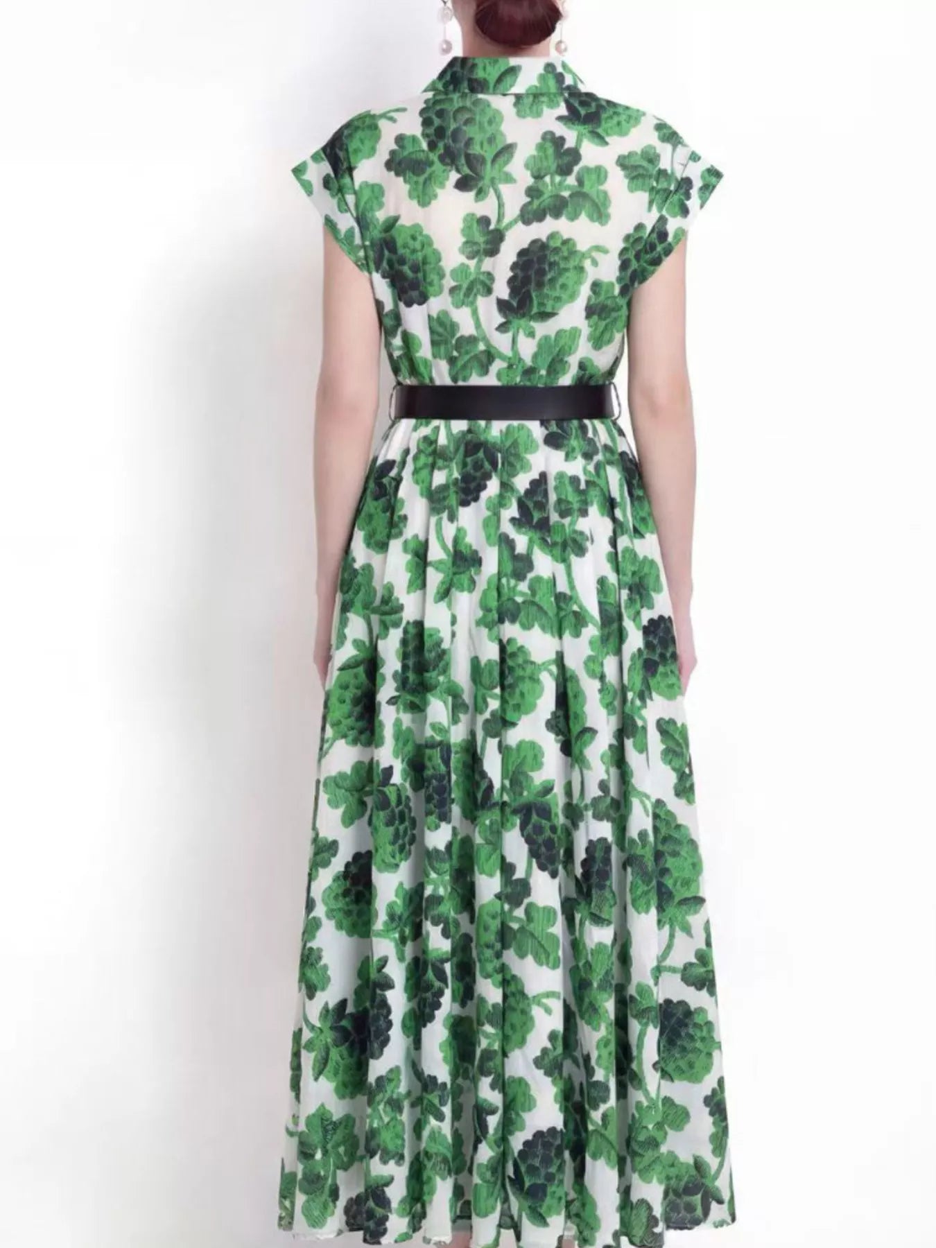 Printed Button Front Cap Sleeve Dress