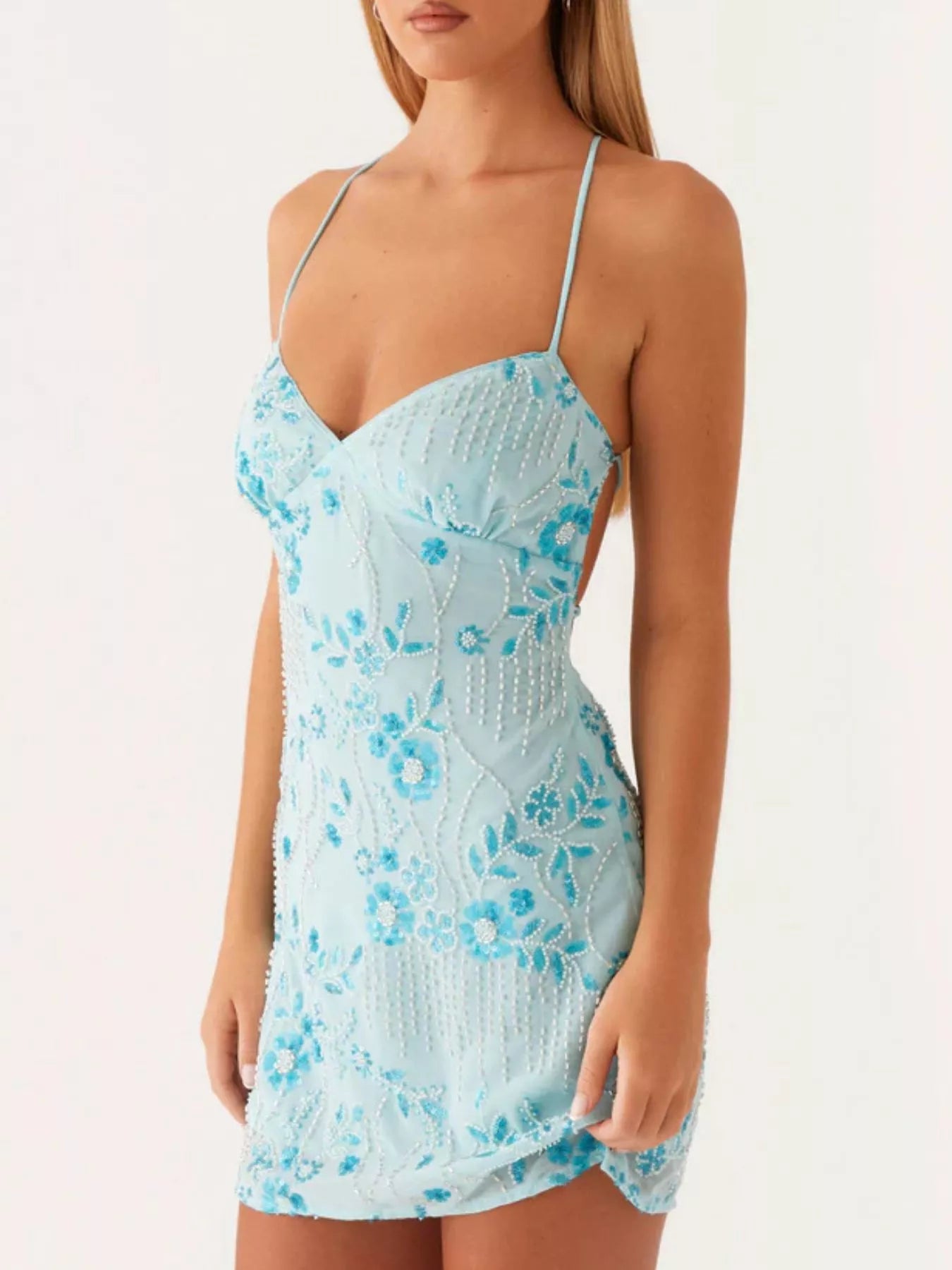 Beaded Floral Mini Dress
