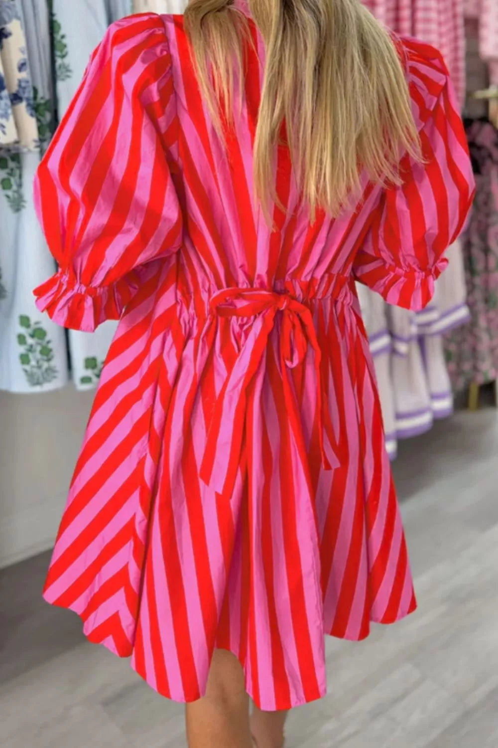 Striped Half Sleeve Mini Dress