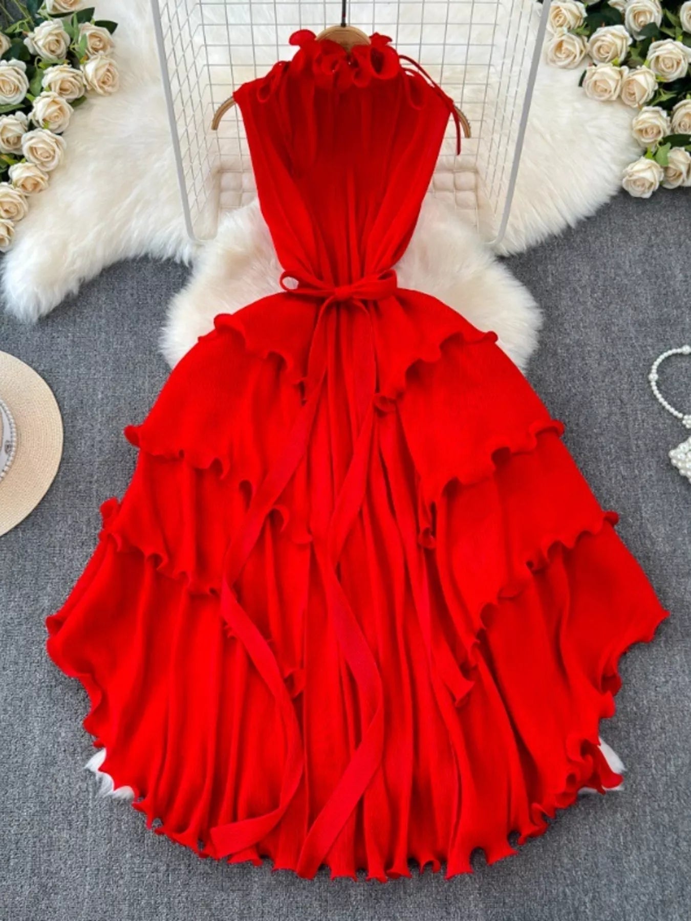 Ruffled Tiered Sleeveless Midi Dress