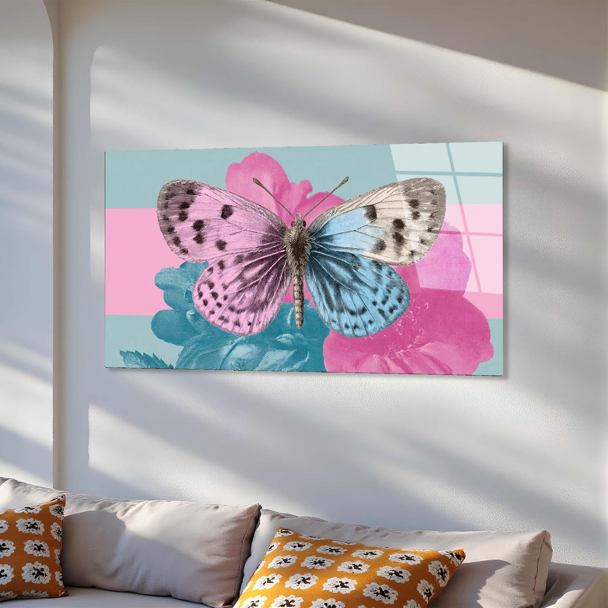 Pastel Butterfly Tempered Glass Wall Art | Modern Floral Decor