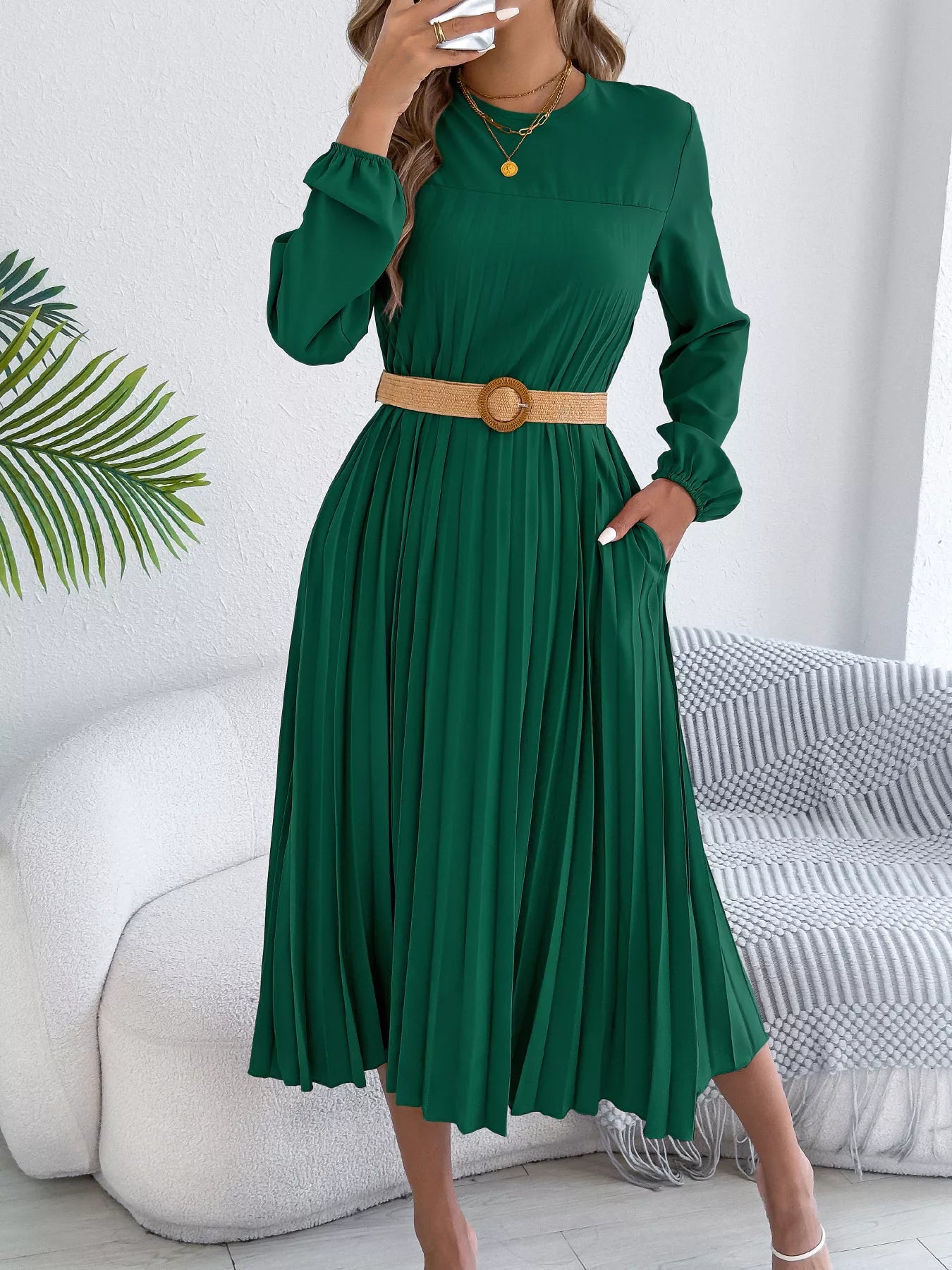 Pleated A-Line Midi Dress