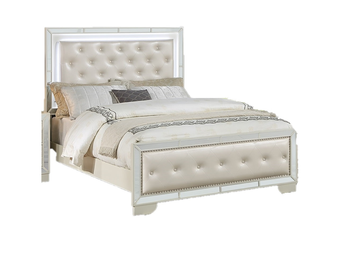 King Size Bed With LED And 2 Nightstands