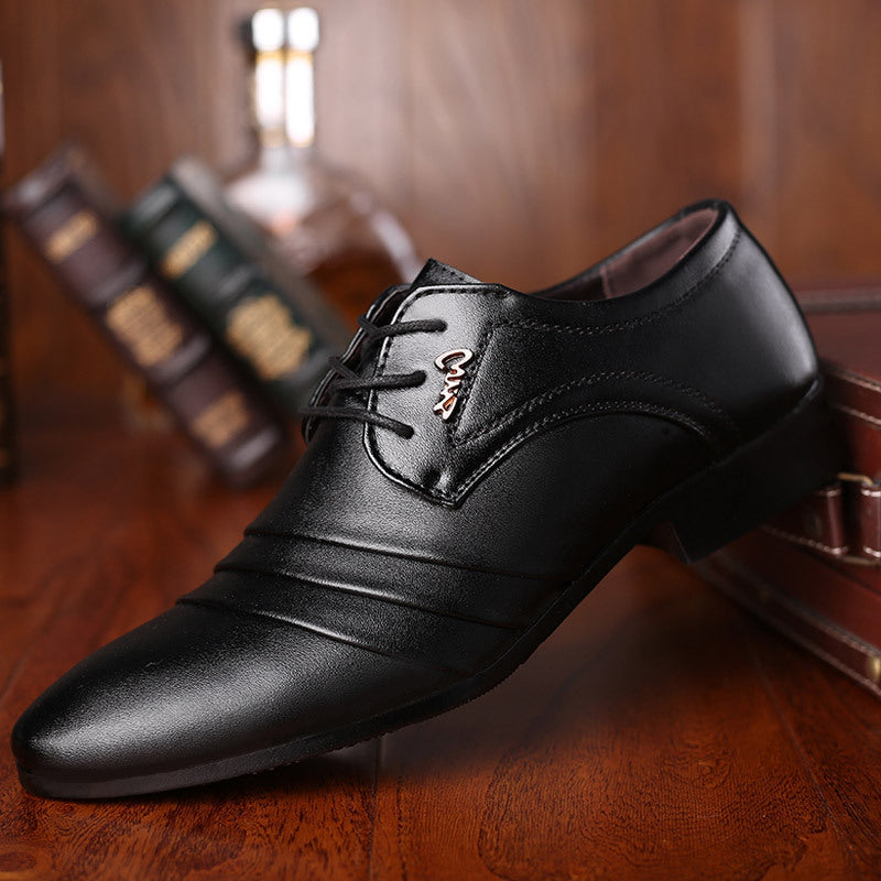 Mens Formal Business Leather Shoes Pointed Toe Slip-on Style