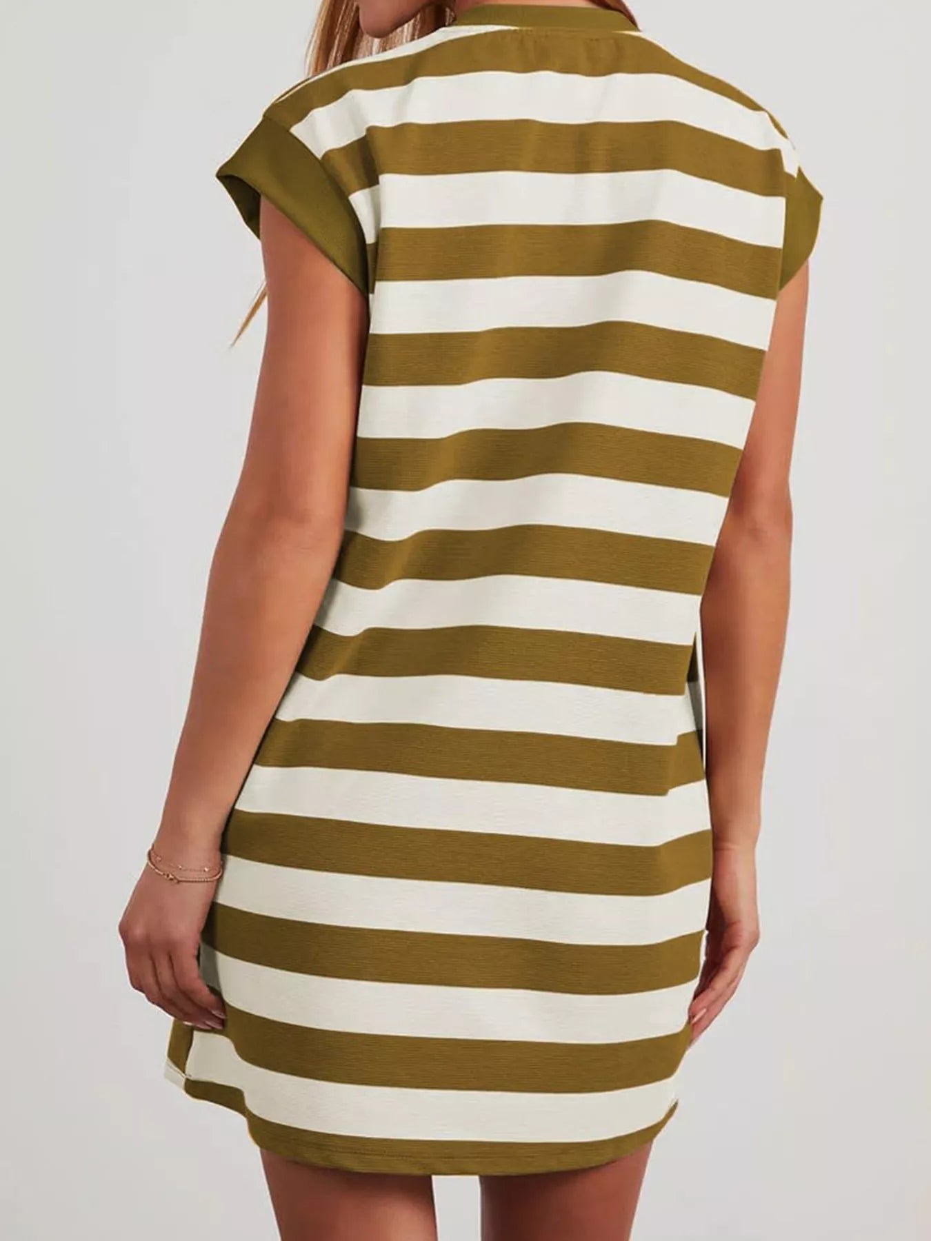 Full Size Casual Striped Short Sleeve Mini Dress Plus Size
