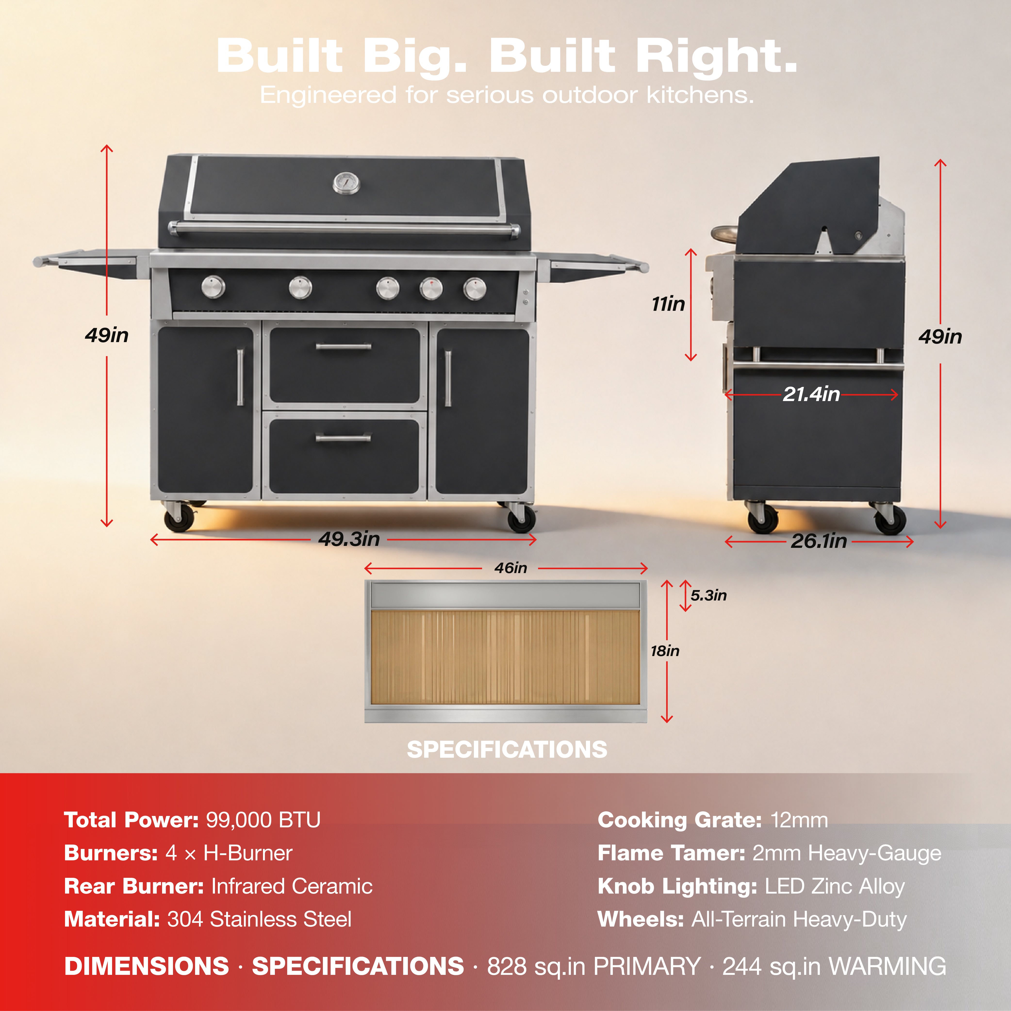Grey Painting LPG 49'' Stainless Steel Standard Grill