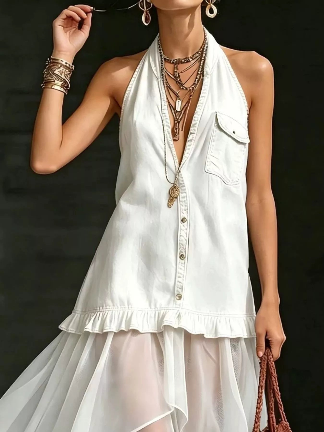 Ruffled Halter Neck Maxi Dress
