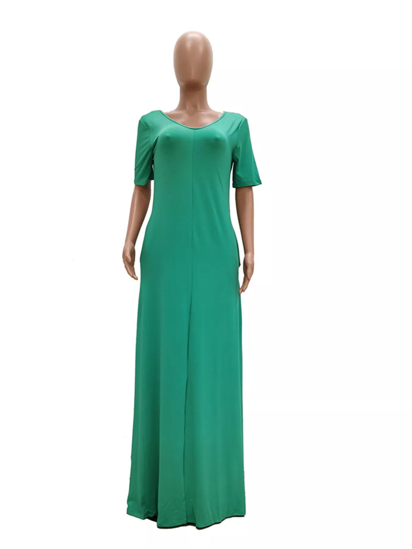 Full Size Solid Color Short Sleeve Maxi Dress Plus Size