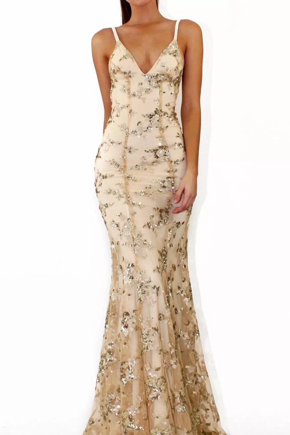 Full Size Sequin Tie Back V-Neck Maxi Dress Plus Size