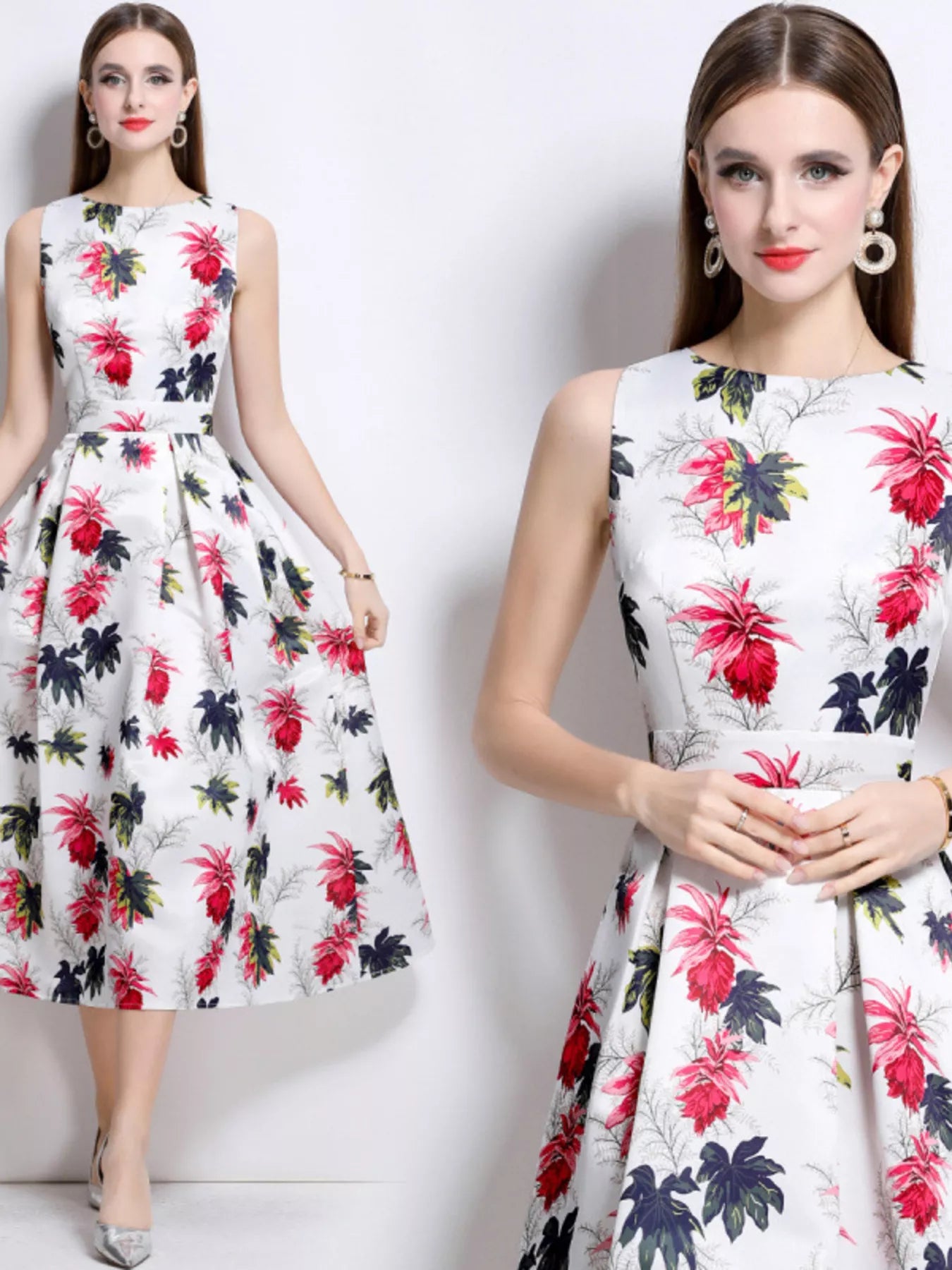 Floral Print Sleeveless Midi Dress