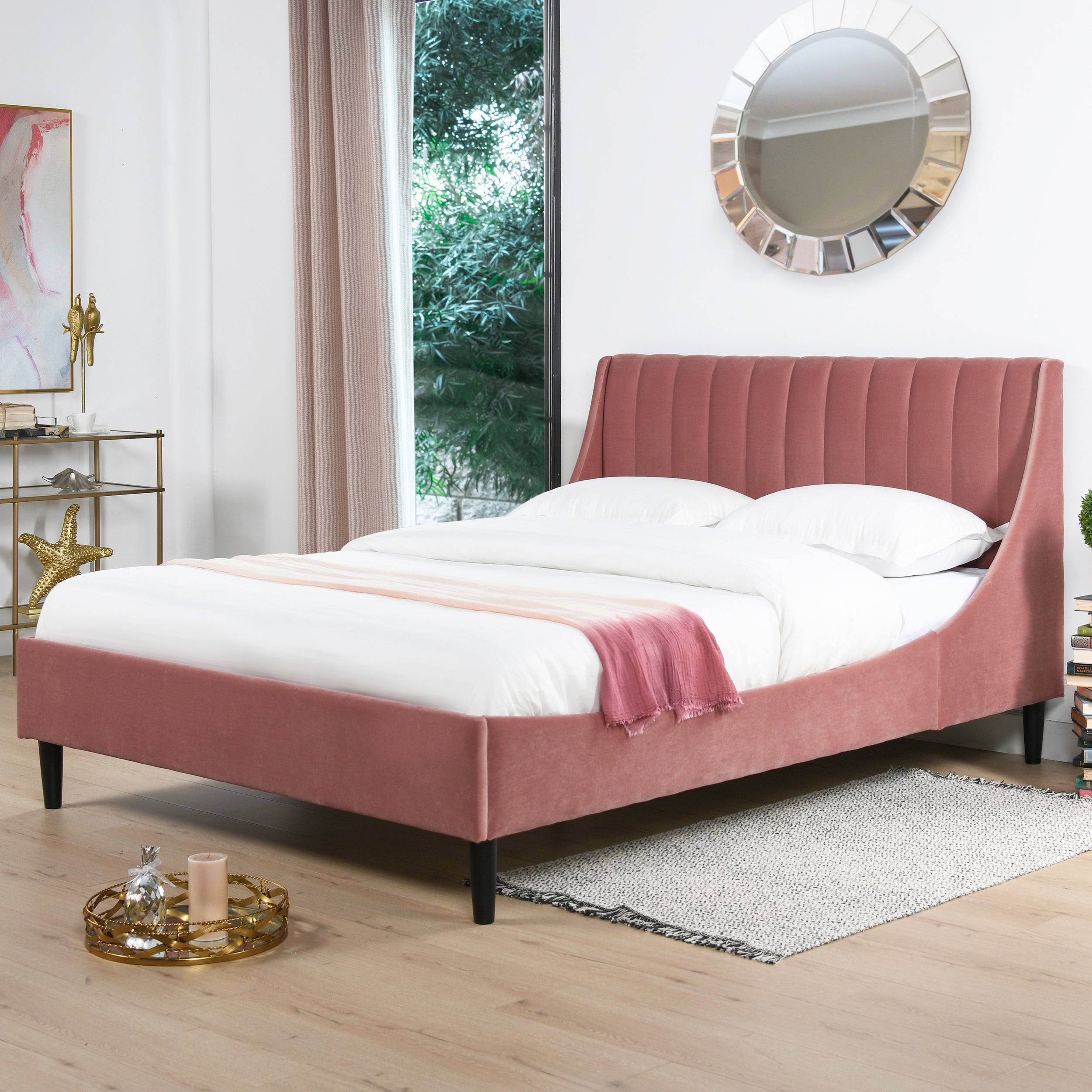 Aspen Vertical Tufted Headboard Platform Bed Set, Queen, Ash Rose