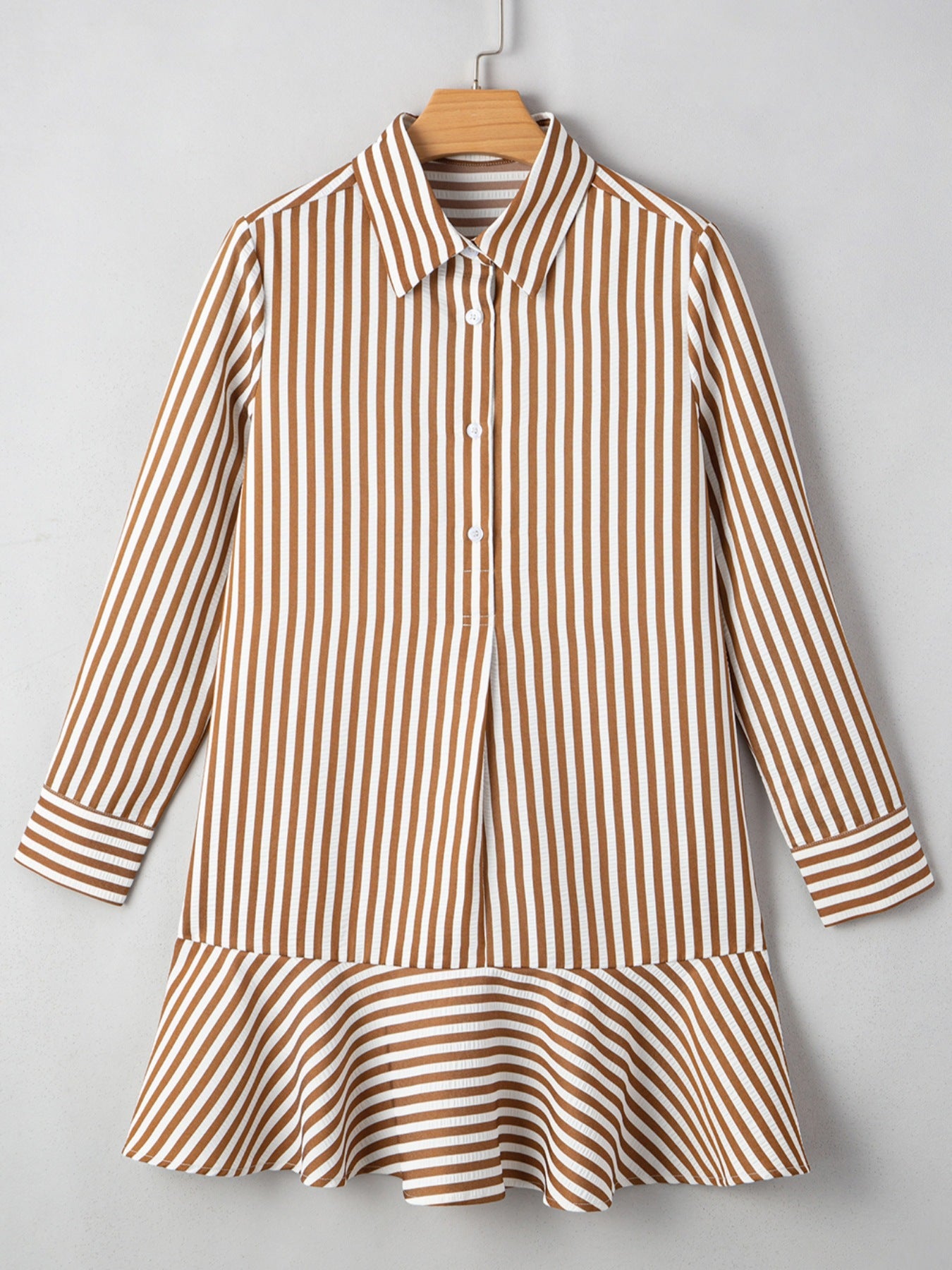 Striped Ruffle Hem Shirt Dress