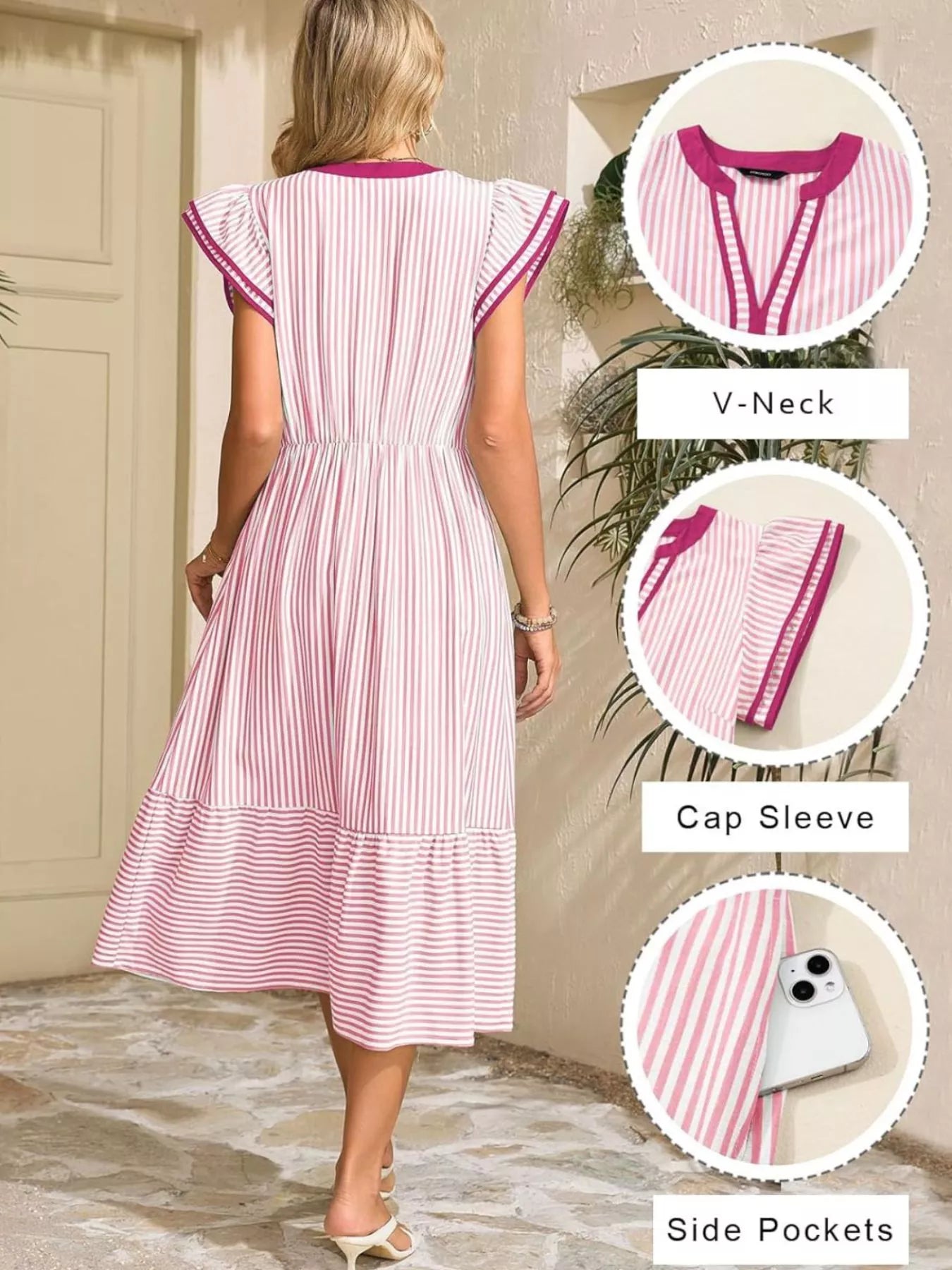 Striped Ruffle Sleeve Midi Dress