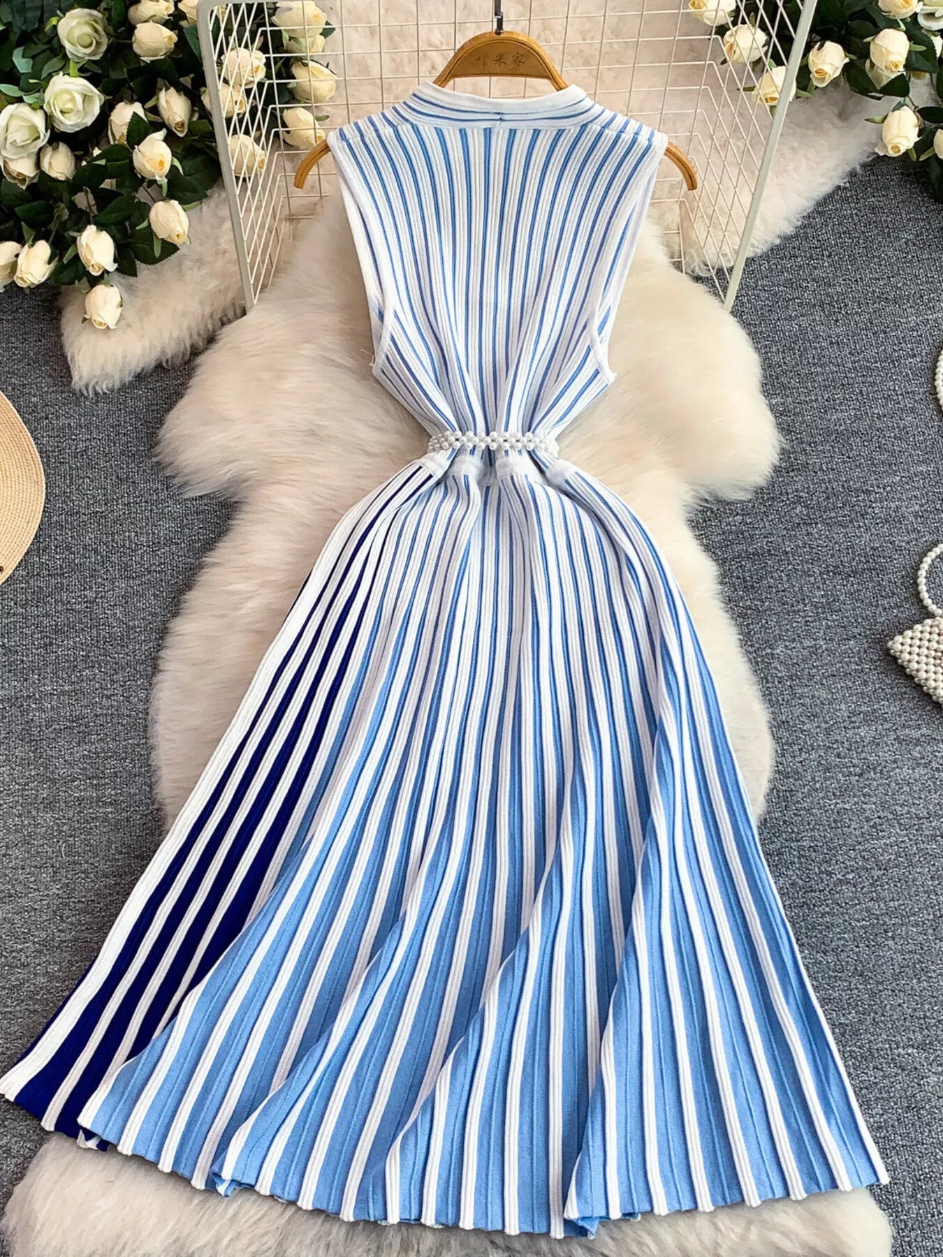 Striped Sleeveless Midi Dress