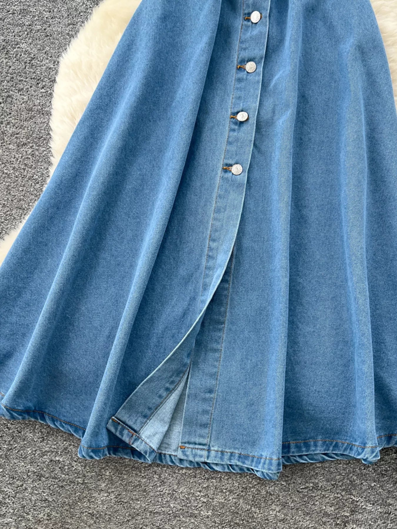 Halter Neck Button-Down Denim Dress