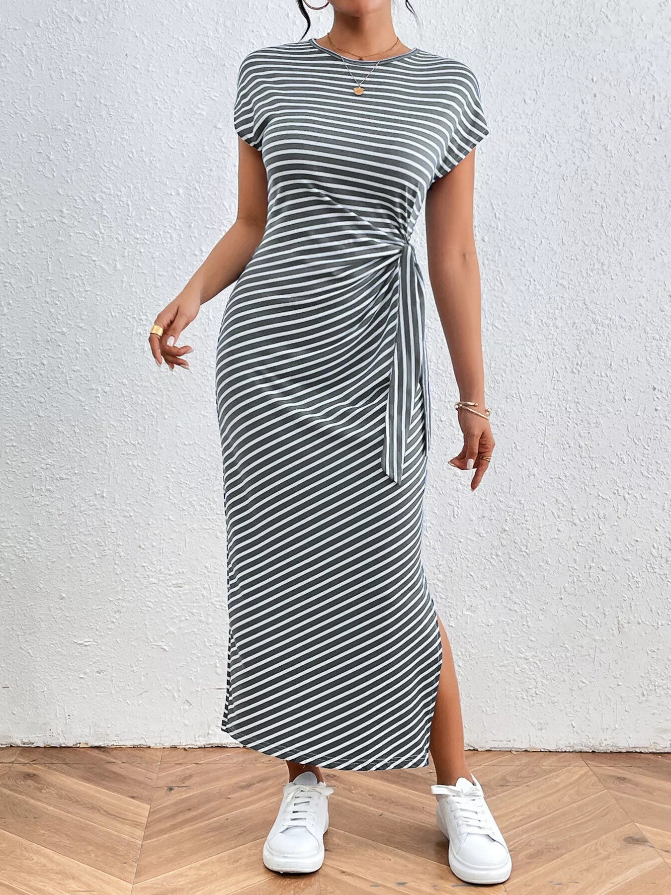 Striped Tie-Waist Midi Dress