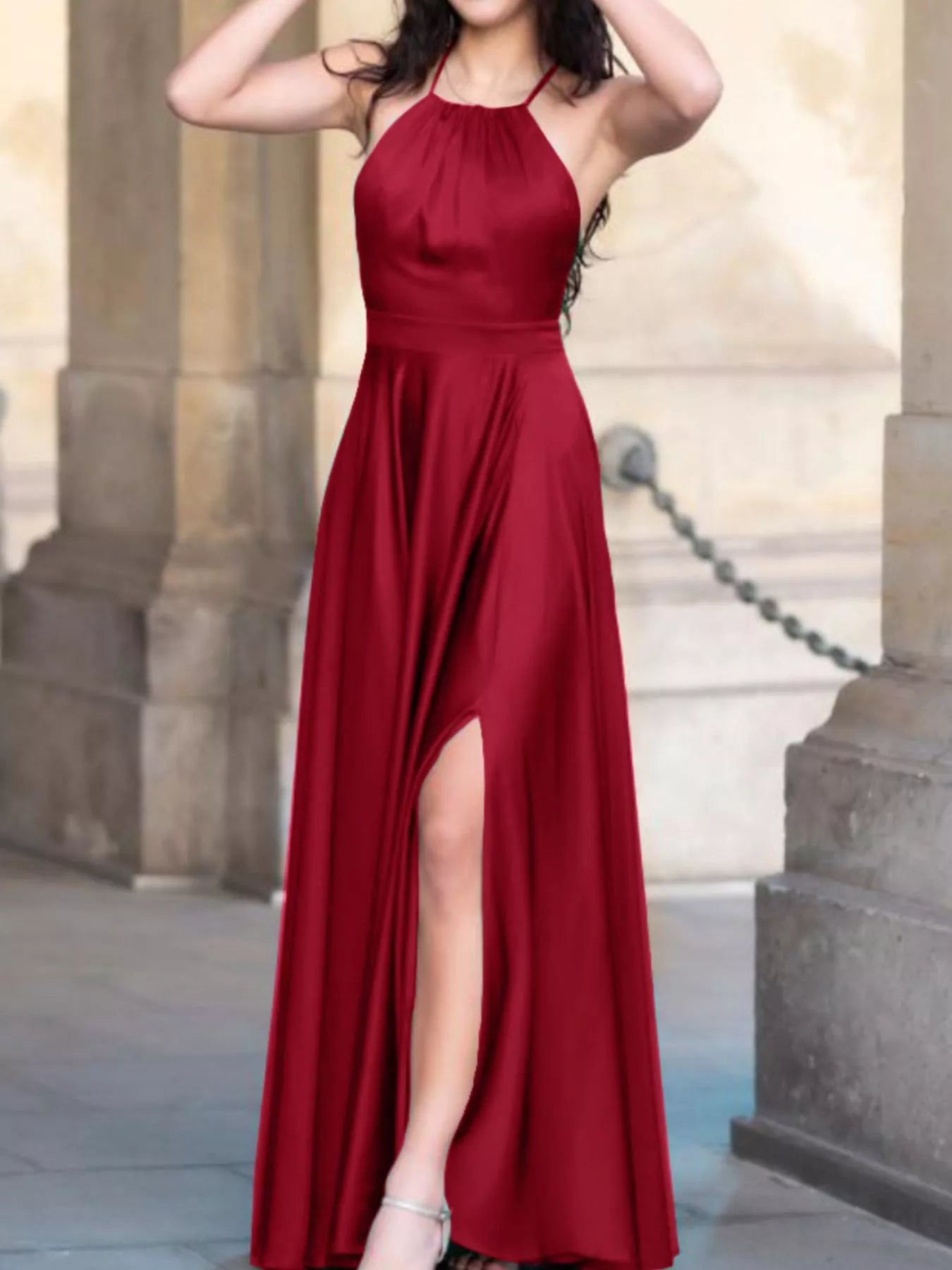 Halter Neck Slit Maxi Dress