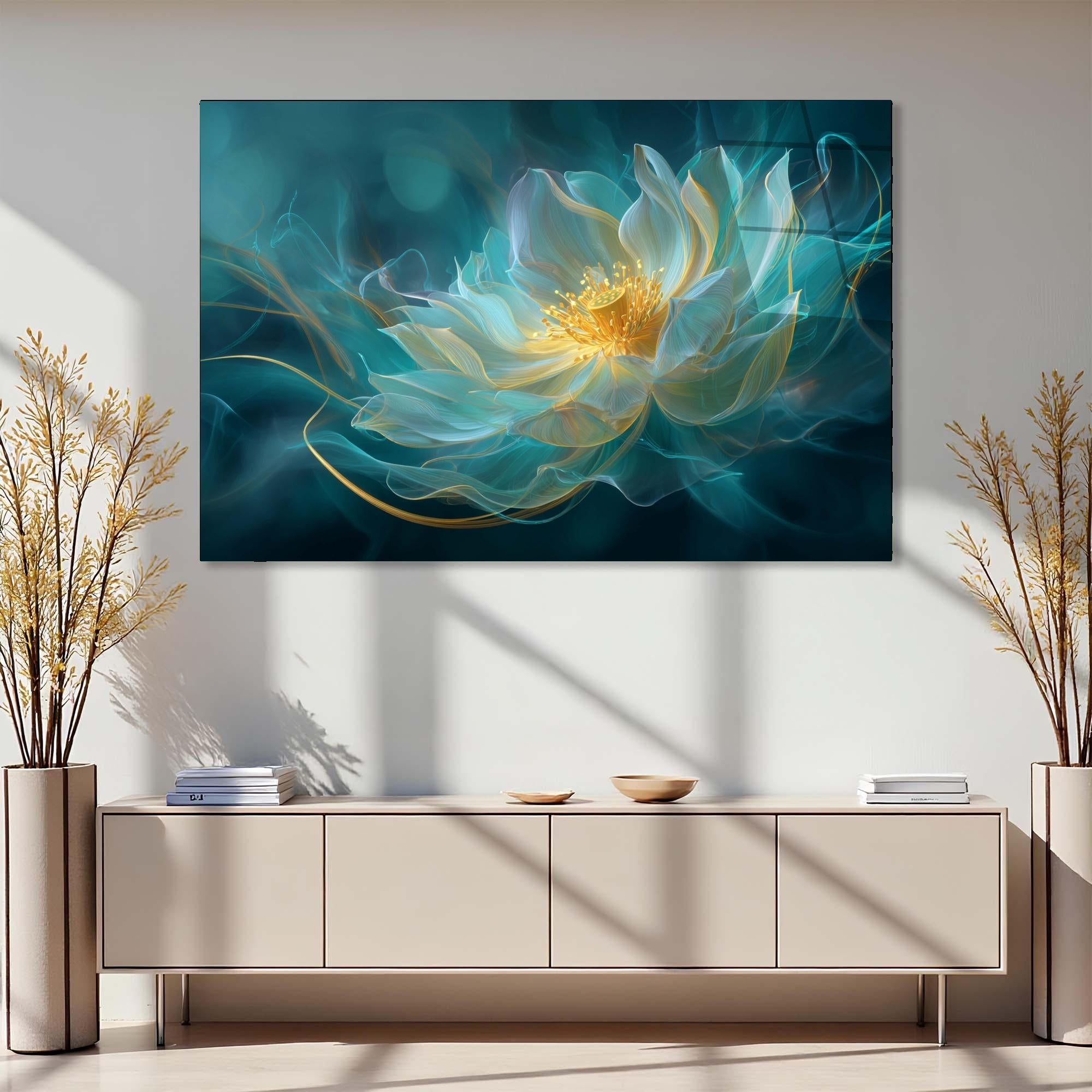 Ethereal Lotus Tempered Glass Wall Art | Modern Floral Décor
