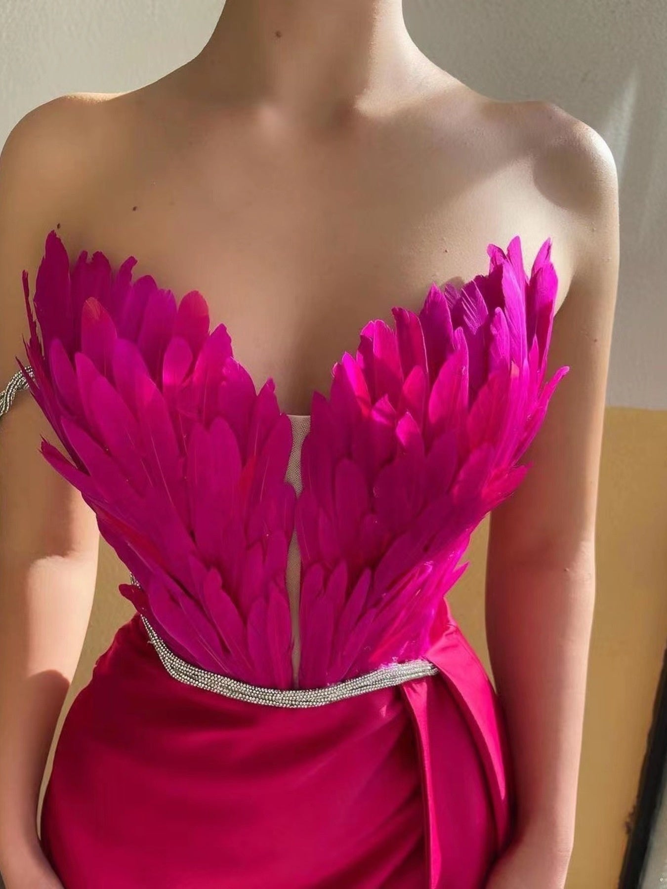 Feather Embellished Slit Maxi Dress