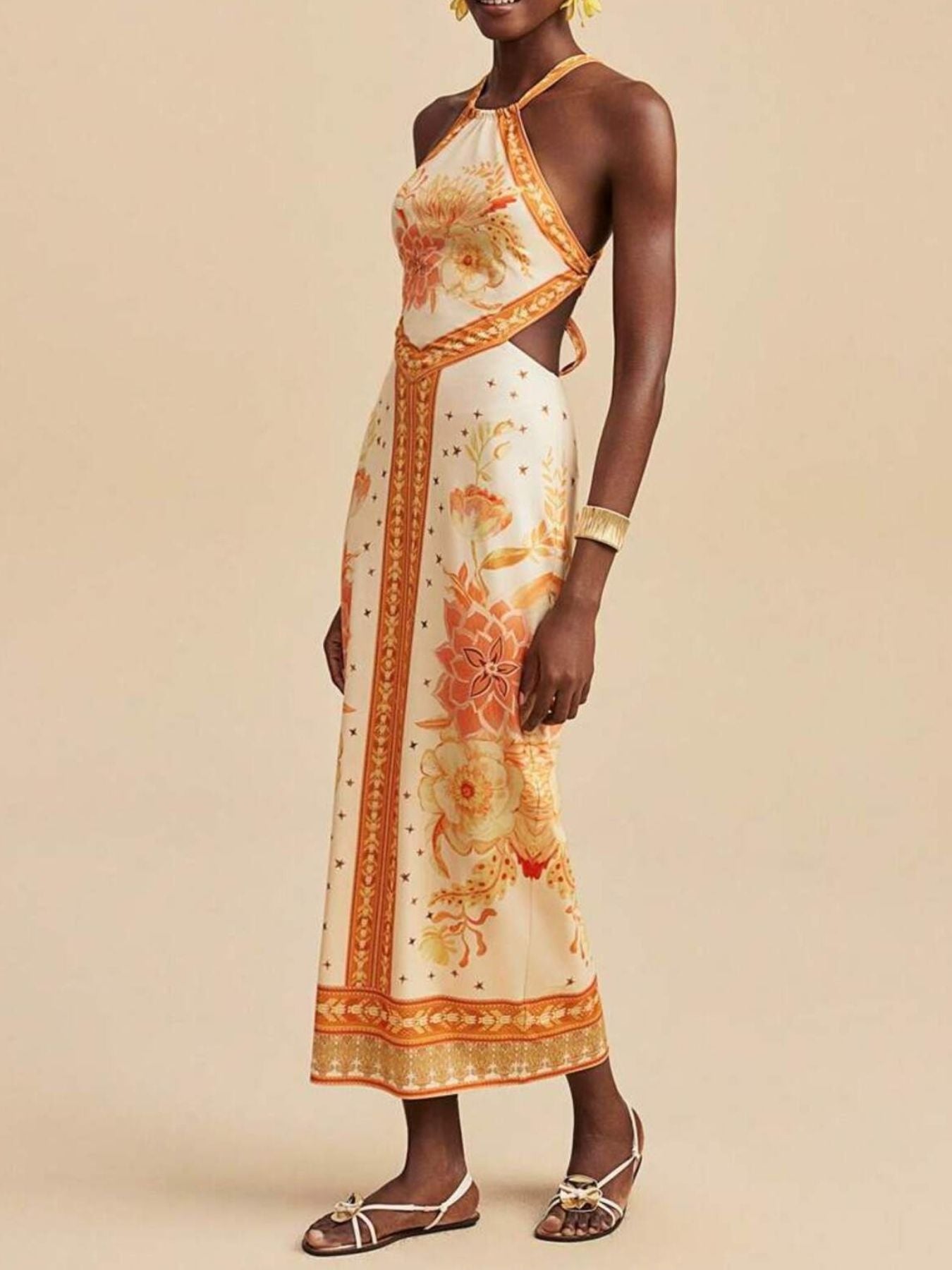 Floral Print Halter Neck Maxi Dress