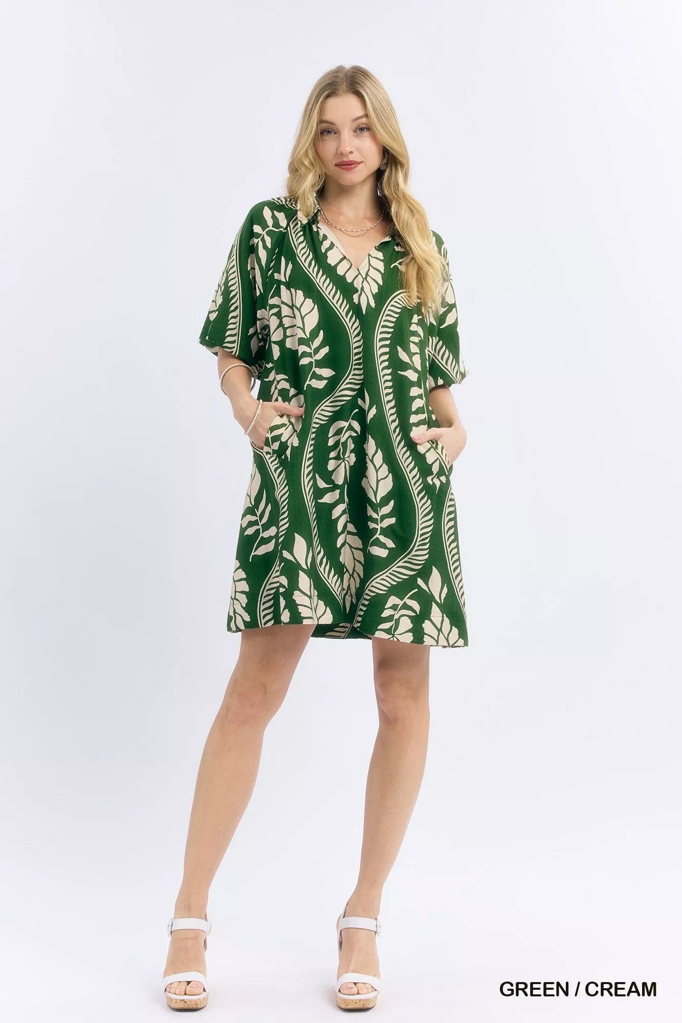 Umgee Leafy Ogee Print Mini Dress
