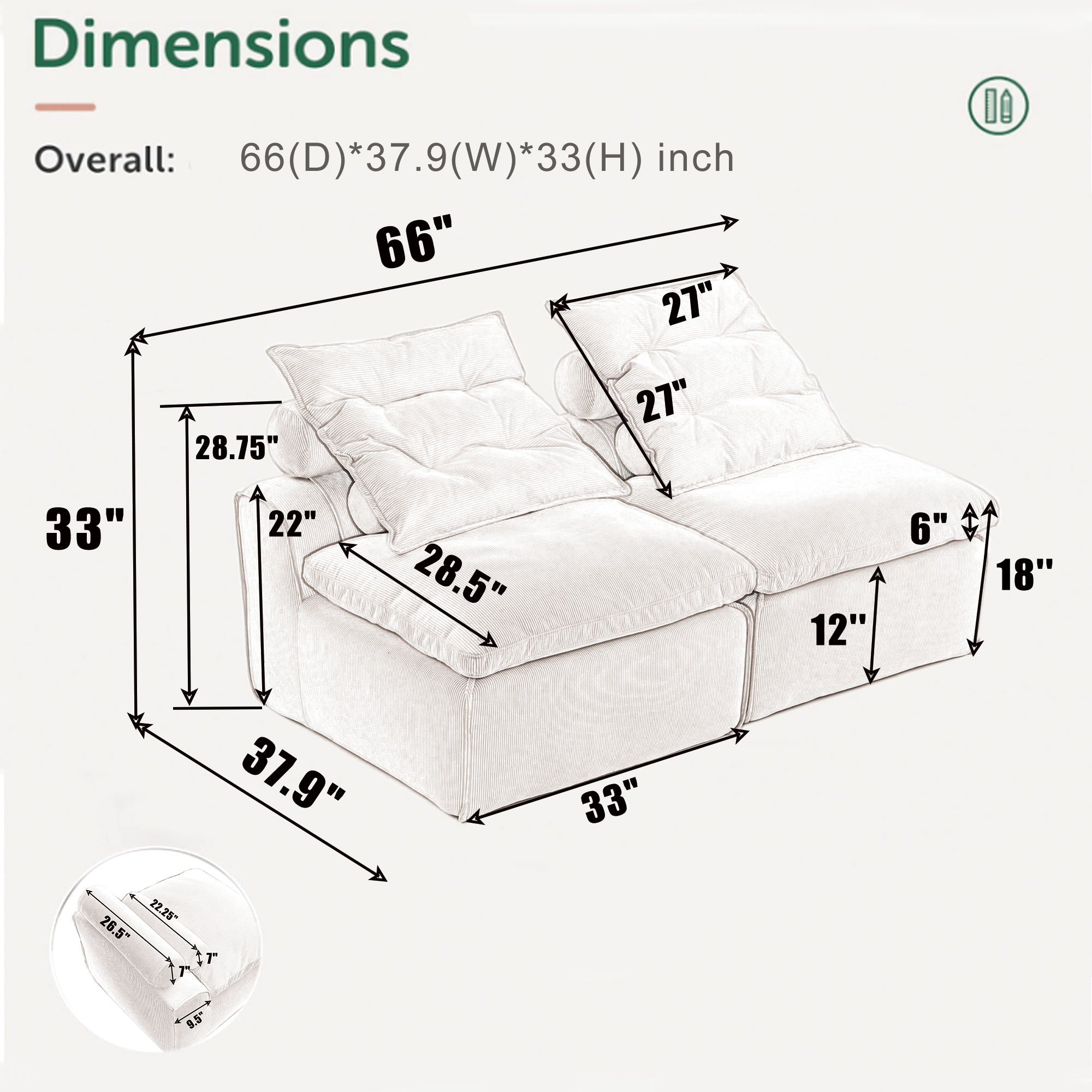 Modular Sofa with Soft Corduroy Fabric