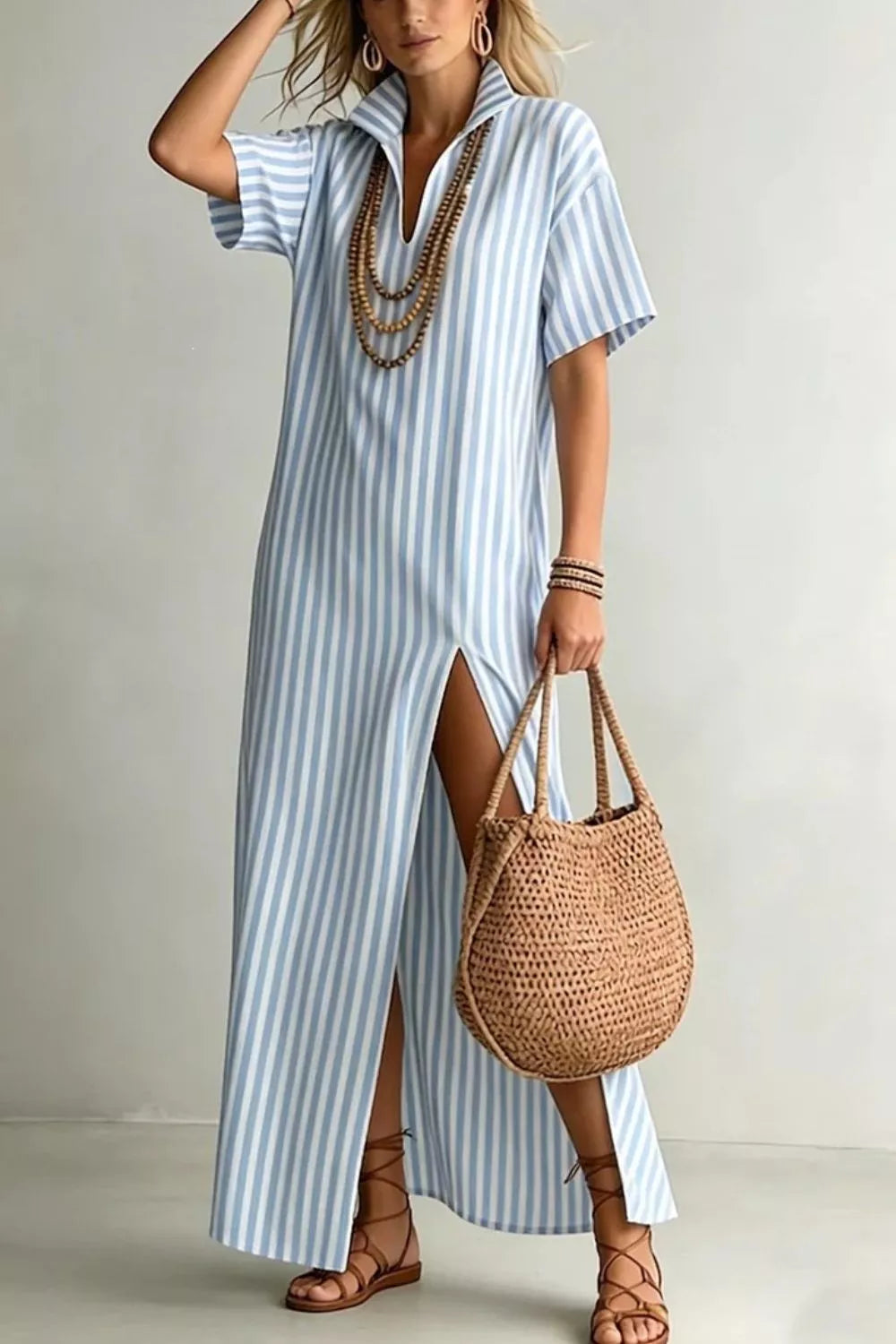 Striped High Slit Maxi Dress