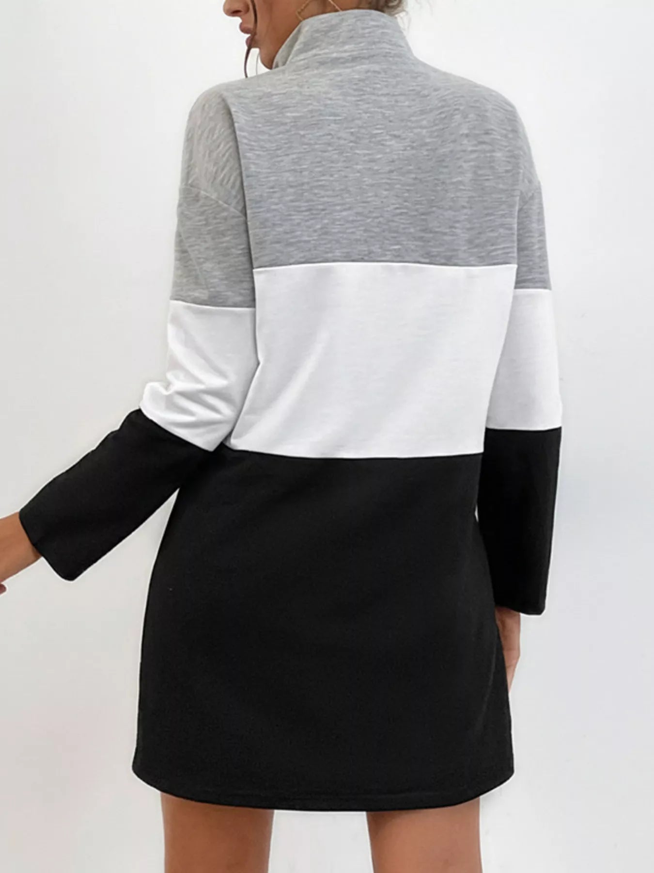 Color Block Zip Front Casual Dress