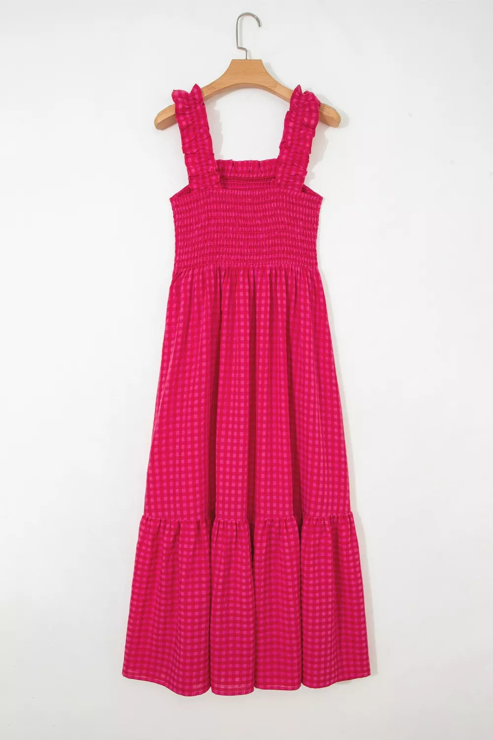 Plaid Square Neck Fit-and-flared Vacation Sundress