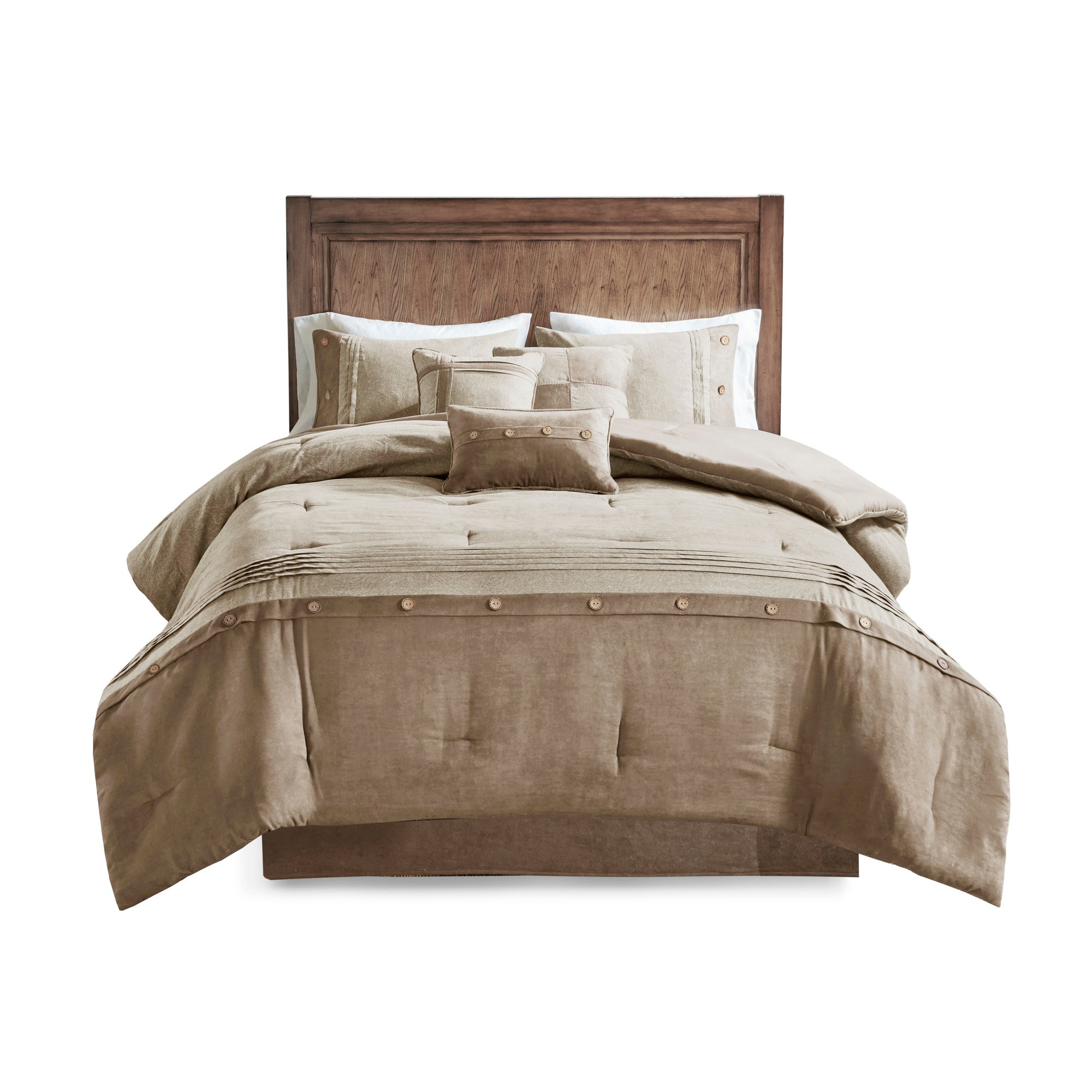 7 Piece Faux Suede Comforter Set Tan Queen