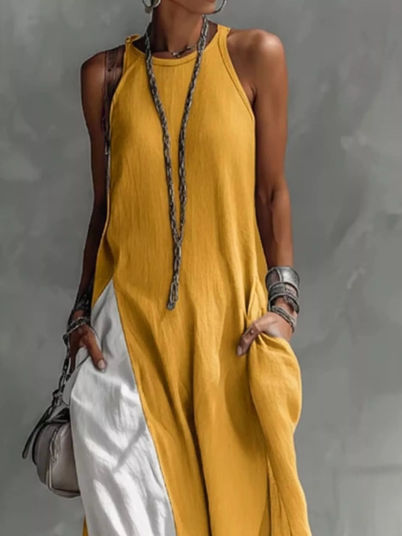 Two-Tone Sleeveless Maxi Dress