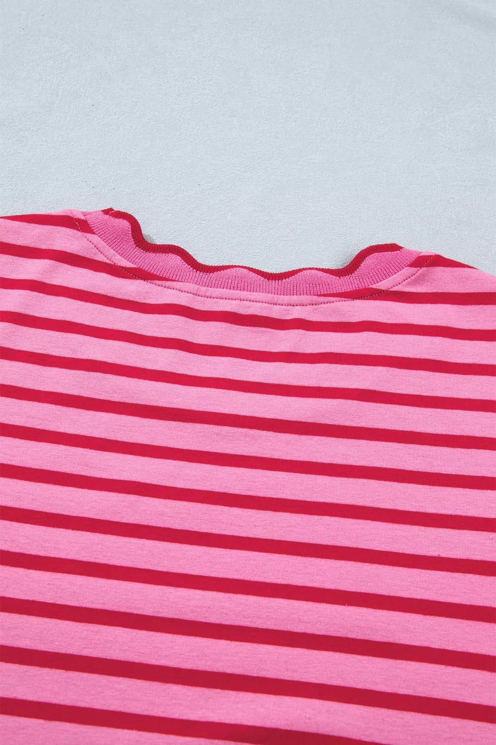 Stripe Striped Short Sleeve Scalloped Trim Side Slit Maxi Tee Dress