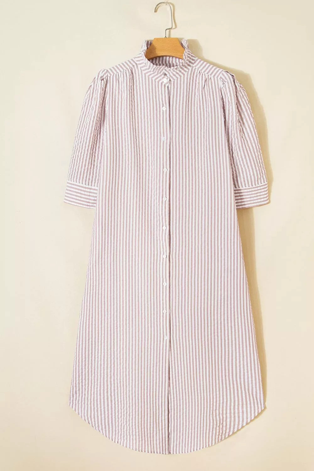 Stripe Frilled Collar Half Sleeve Shirt Dress