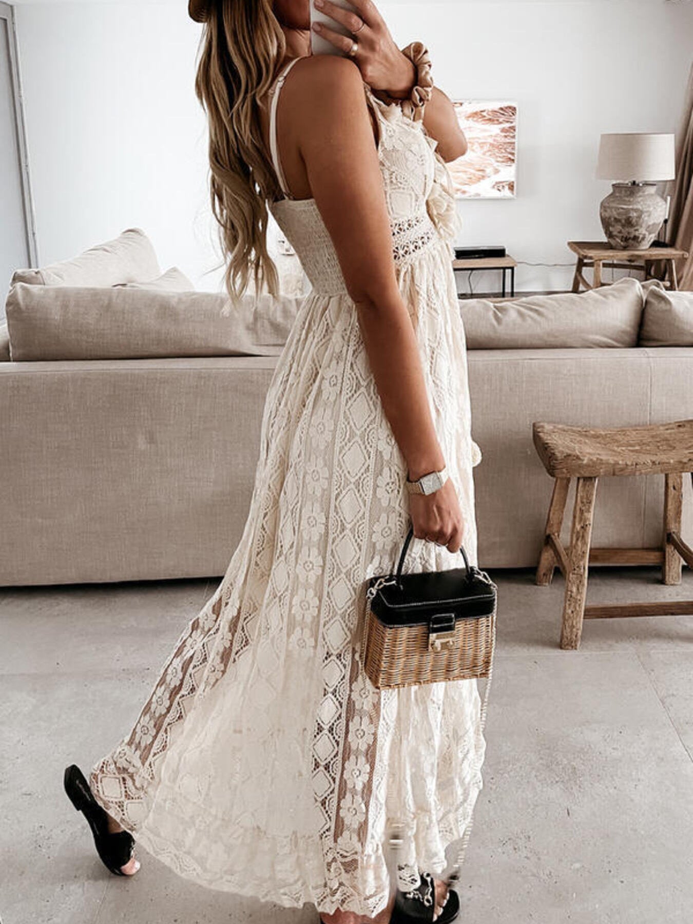 Full Size Ruffled Lace V-Neck Maxi Dress Plus Size
